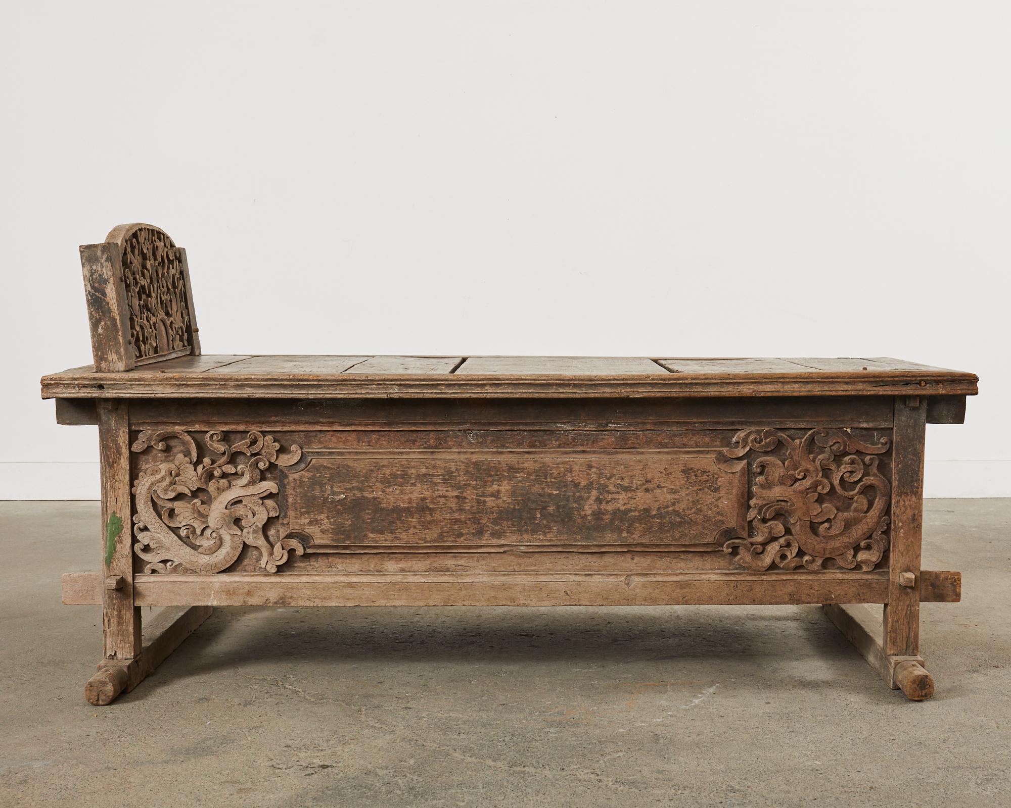 Javanese Carved Teak Indo Wedding Chest Daybed from Bali For Sale 10