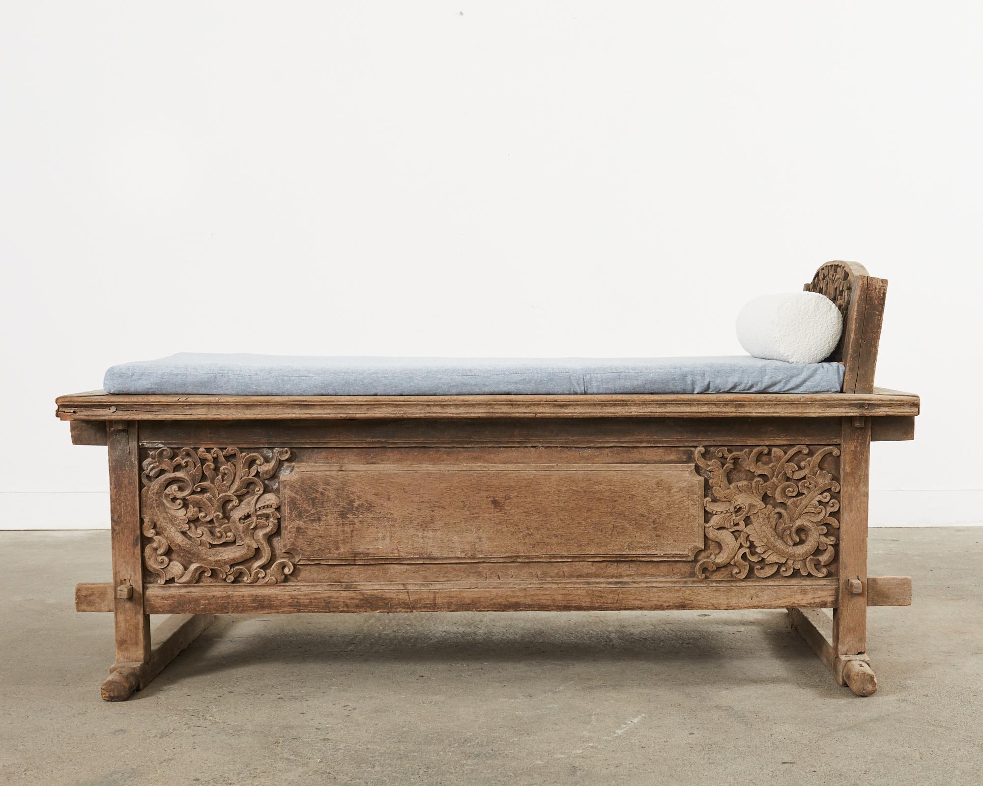 Indonesian Javanese Carved Teak Indo Wedding Chest Daybed from Bali For Sale