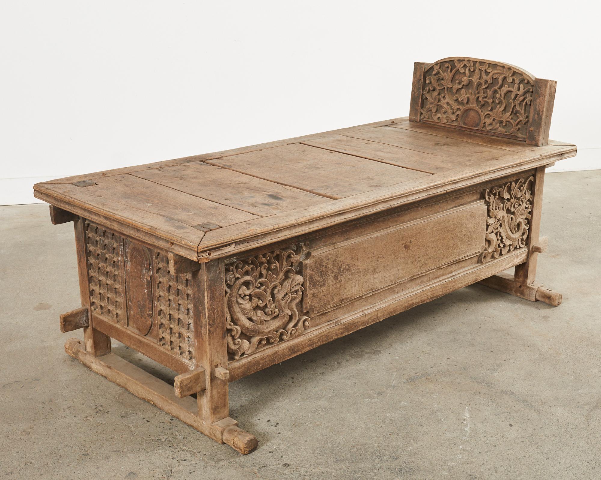 Javanese Carved Teak Indo Wedding Chest Daybed from Bali For Sale 1