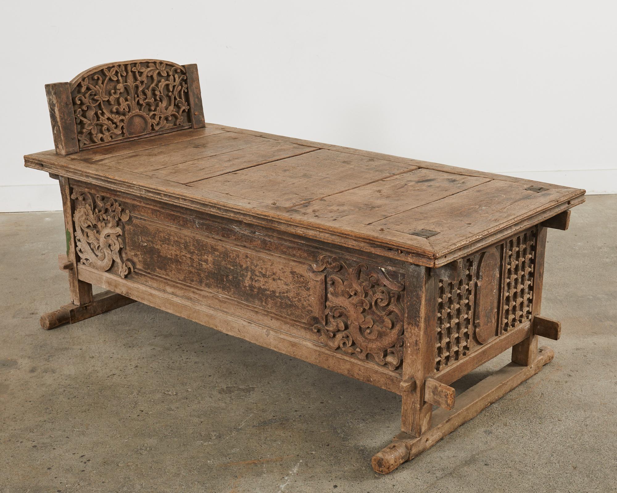 Javanese Carved Teak Indo Wedding Chest Daybed from Bali For Sale 2