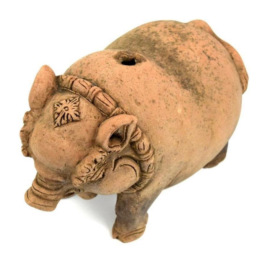 Indonesian Javanese Clay Terracotta Piggy Bank from the Majapahit Kingdom (1292-1520) For Sale