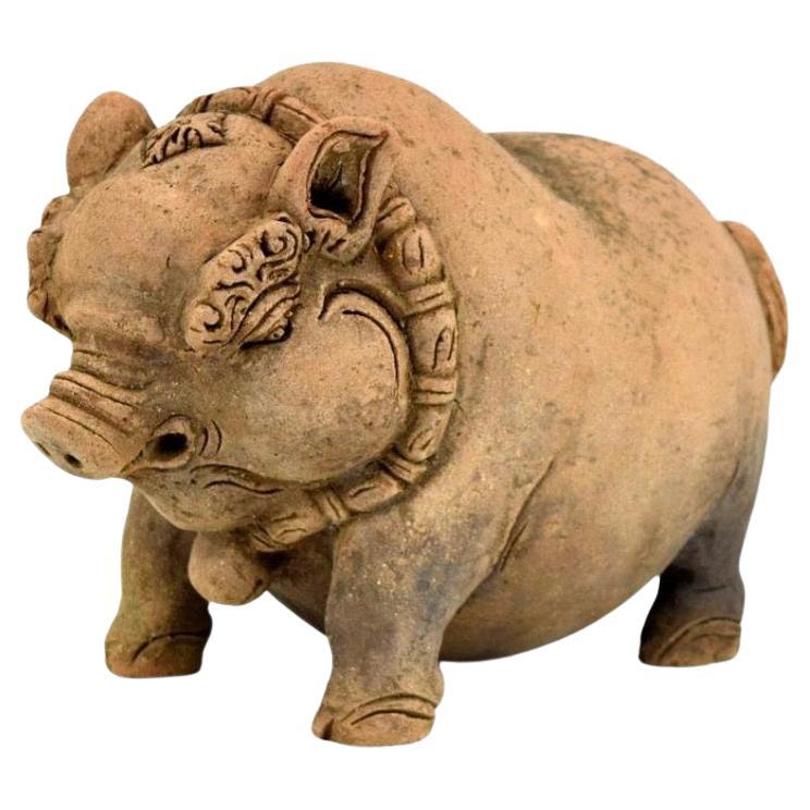 Javanese Clay Terracotta Piggy Bank from the Majapahit Kingdom (1292-1520) For Sale