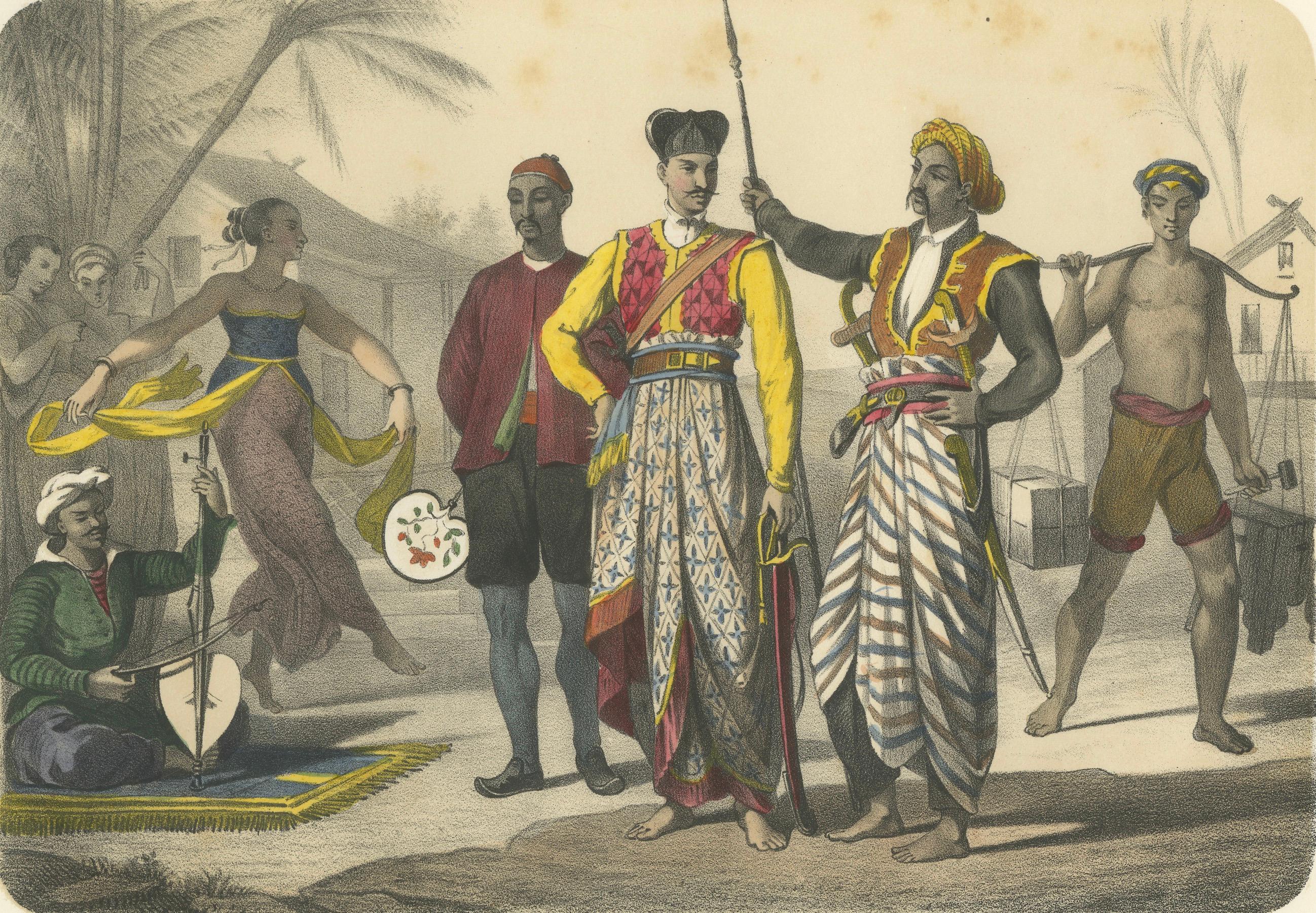 Javanese Court Scene – Musician, Dancer, and Sultan’s Guard, c.1845