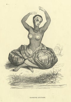 Ballerina giavanese, stampa d'epoca di Wahlen raffigurante un costume, 1843-1844