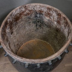 Javanese Drum Pot in Black Teak, Hand-Carved Ethnic Primitive – Size S