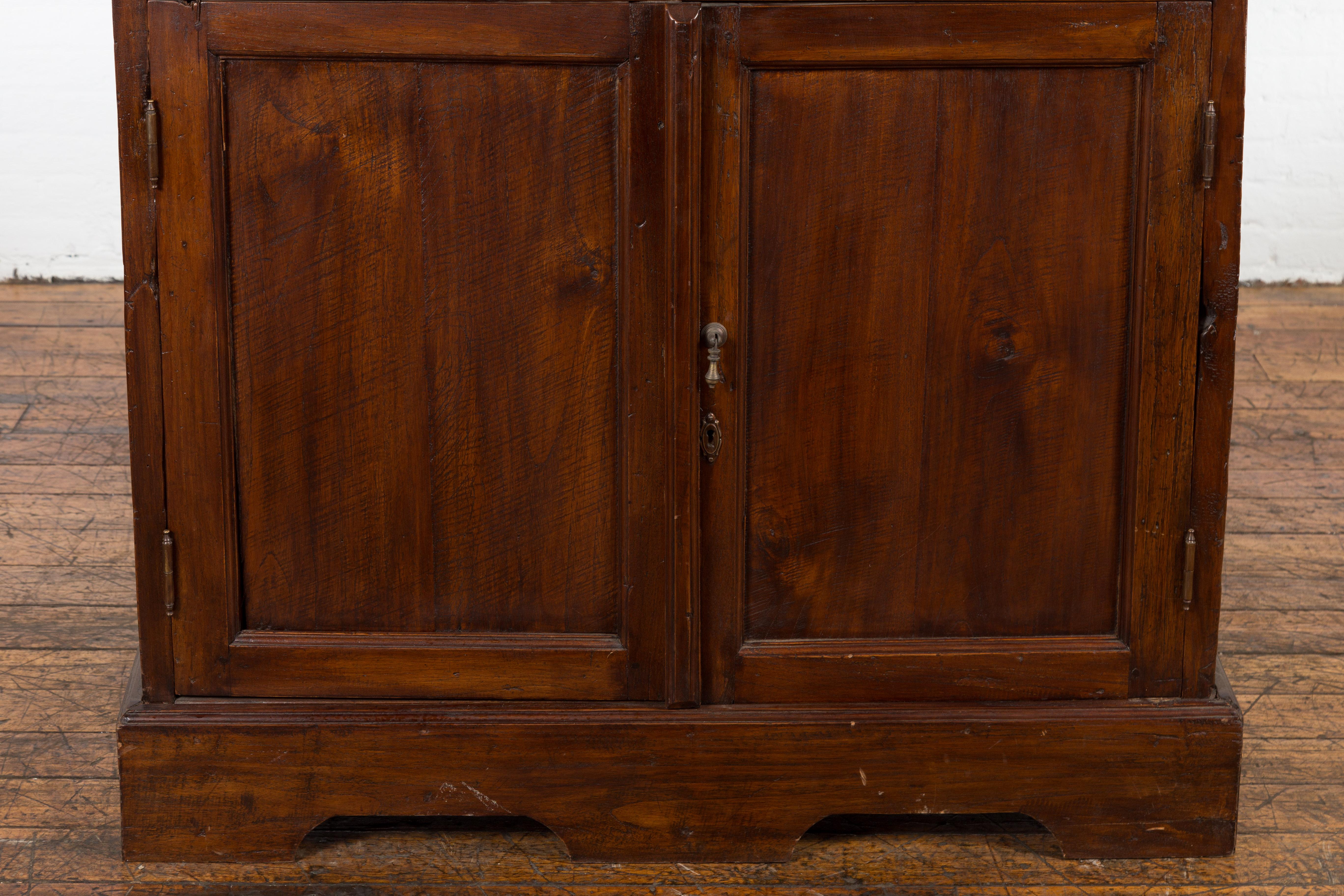 Javanese Dutch Colonial Two Part Display Corner Cabinet with Glass Doors For Sale 3