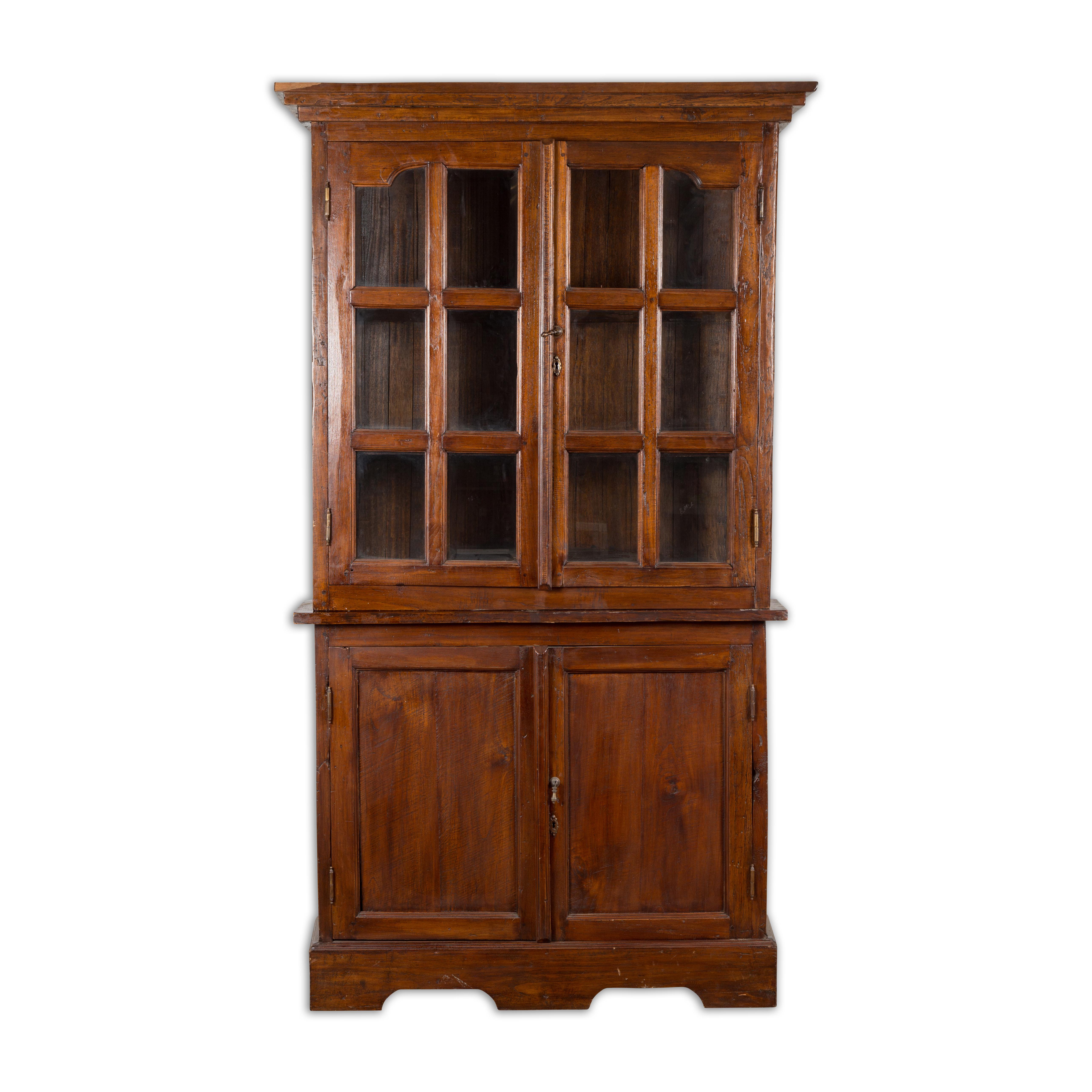 Javanese Dutch Colonial Two Part Display Corner Cabinet with Glass Doors For Sale 9