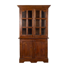 Javanese Dutch Colonial Two Part Display Corner Cabinet with Glass Doors