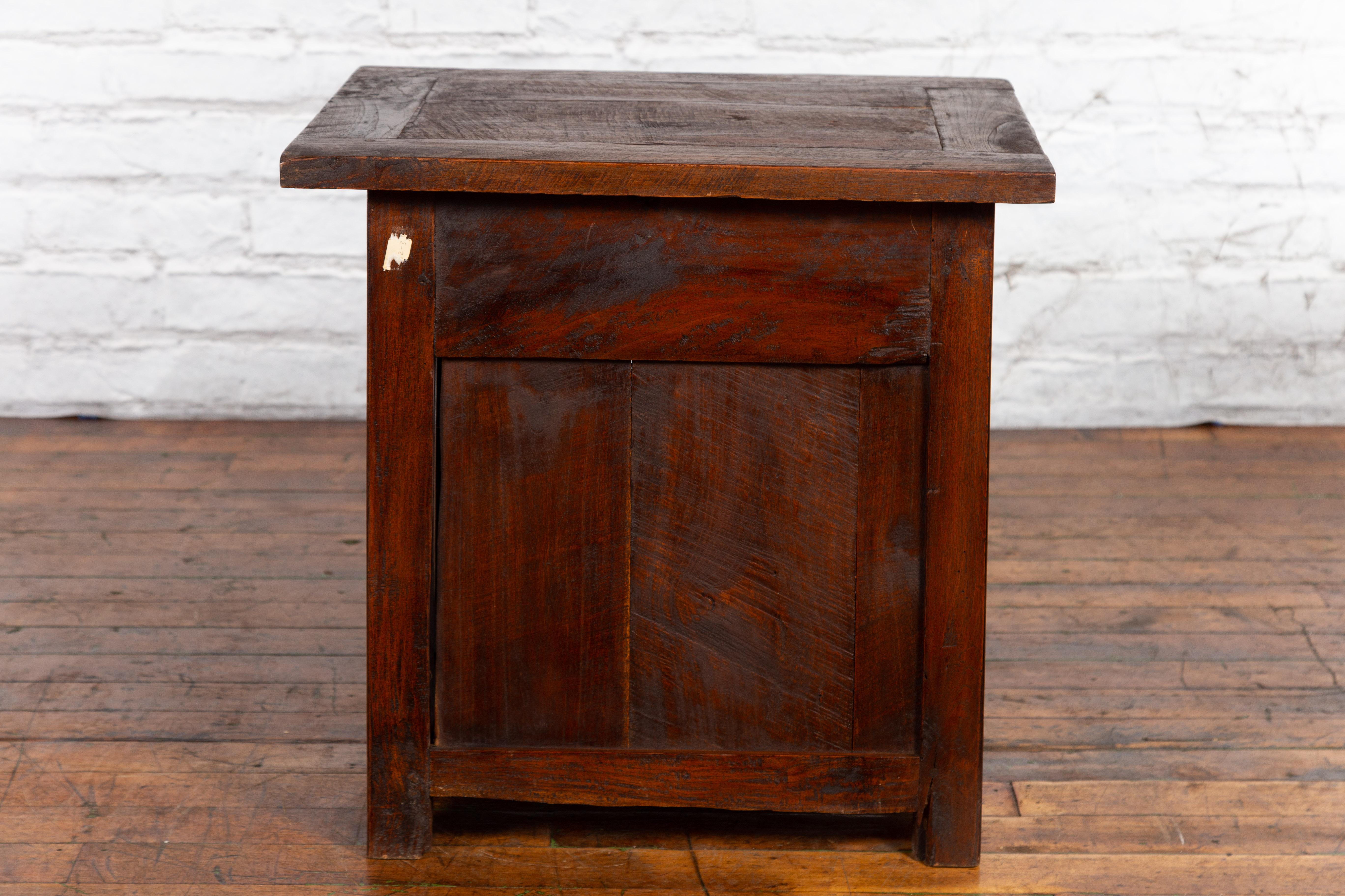Javanese Early 20th Century Rustic Bedside Cabinet with Drawer and Open Shelf For Sale 6