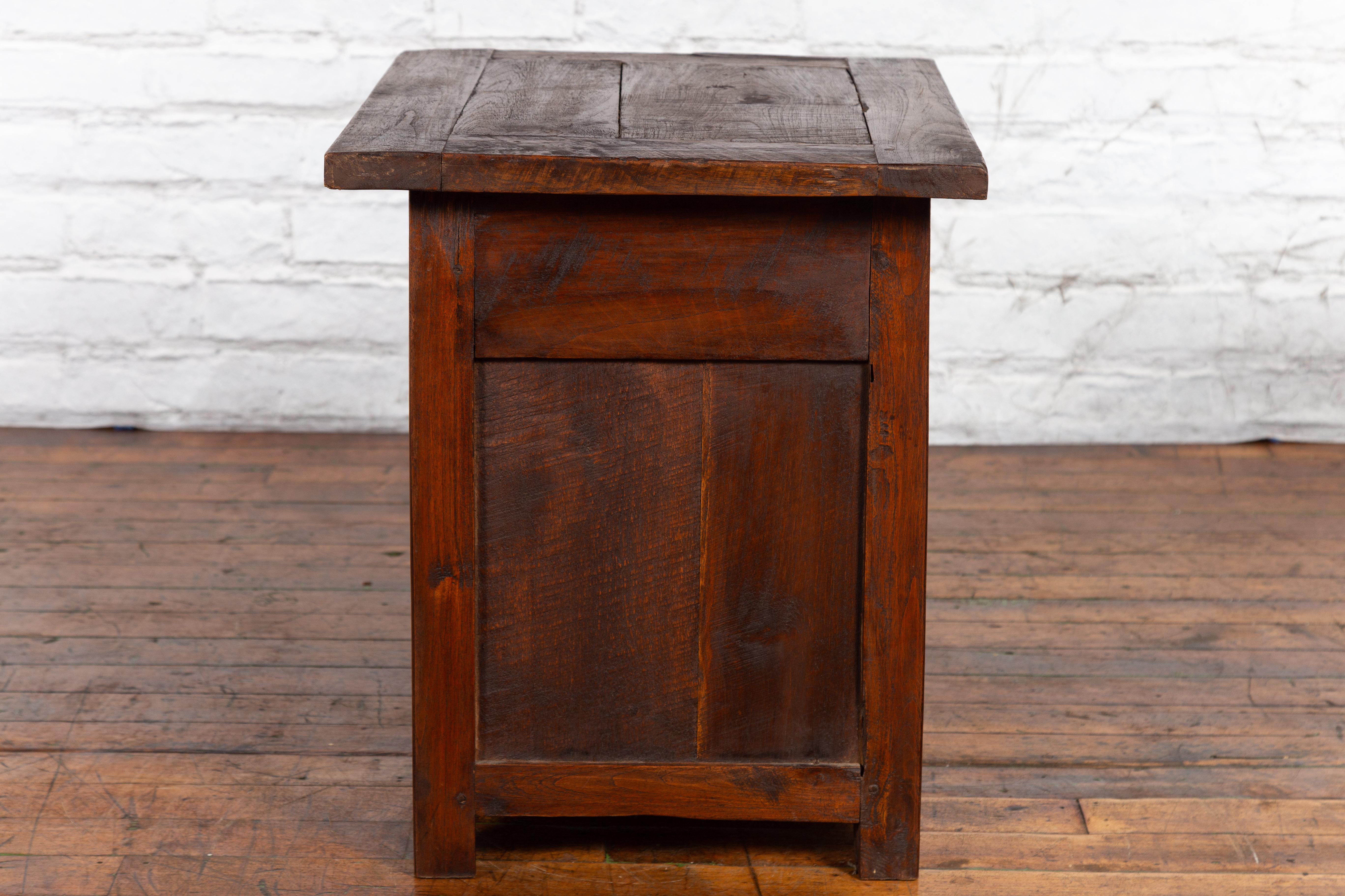 Javanese Early 20th Century Rustic Bedside Cabinet with Drawer and Open Shelf For Sale 7