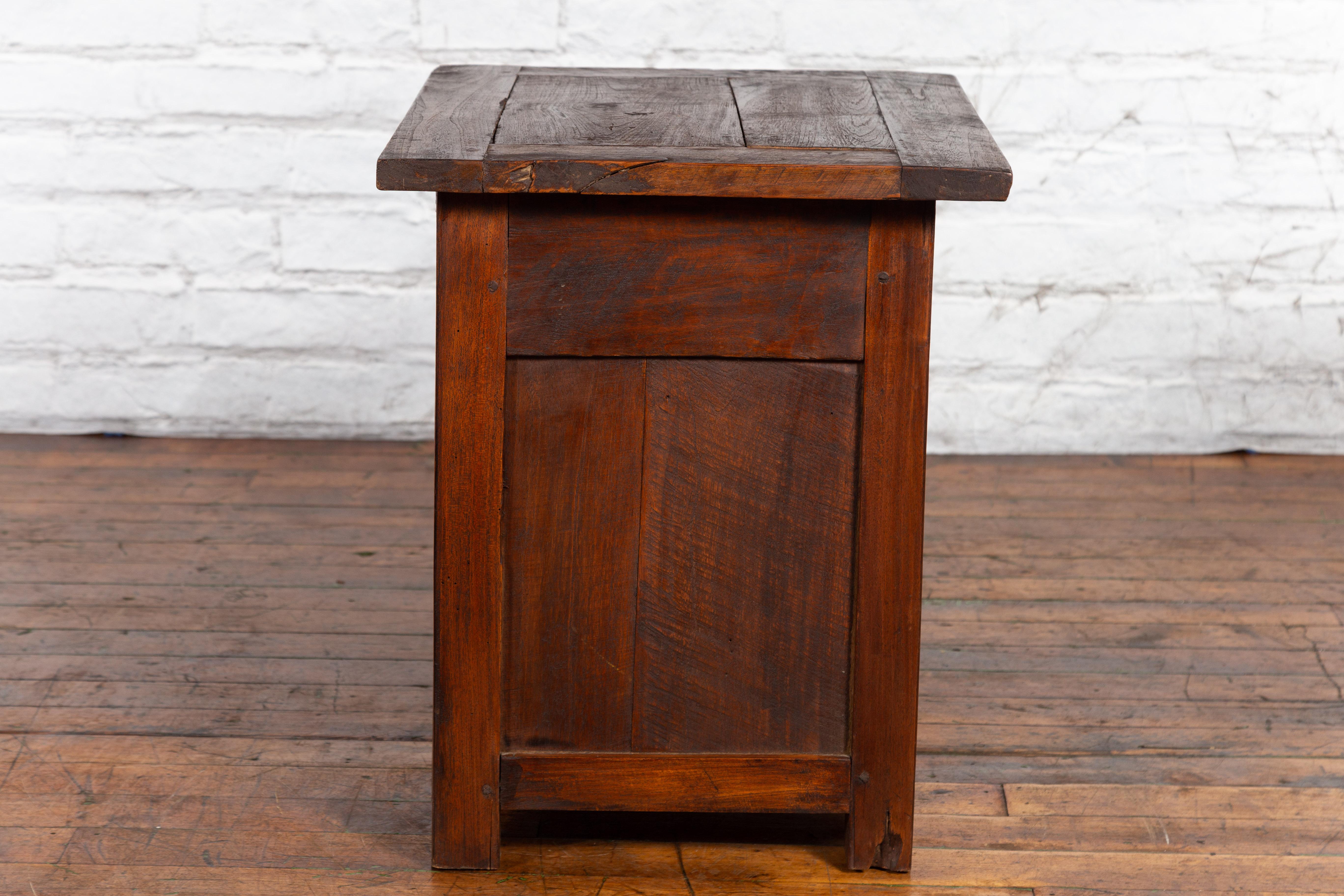 Javanese Early 20th Century Rustic Bedside Cabinet with Drawer and Open Shelf For Sale 4