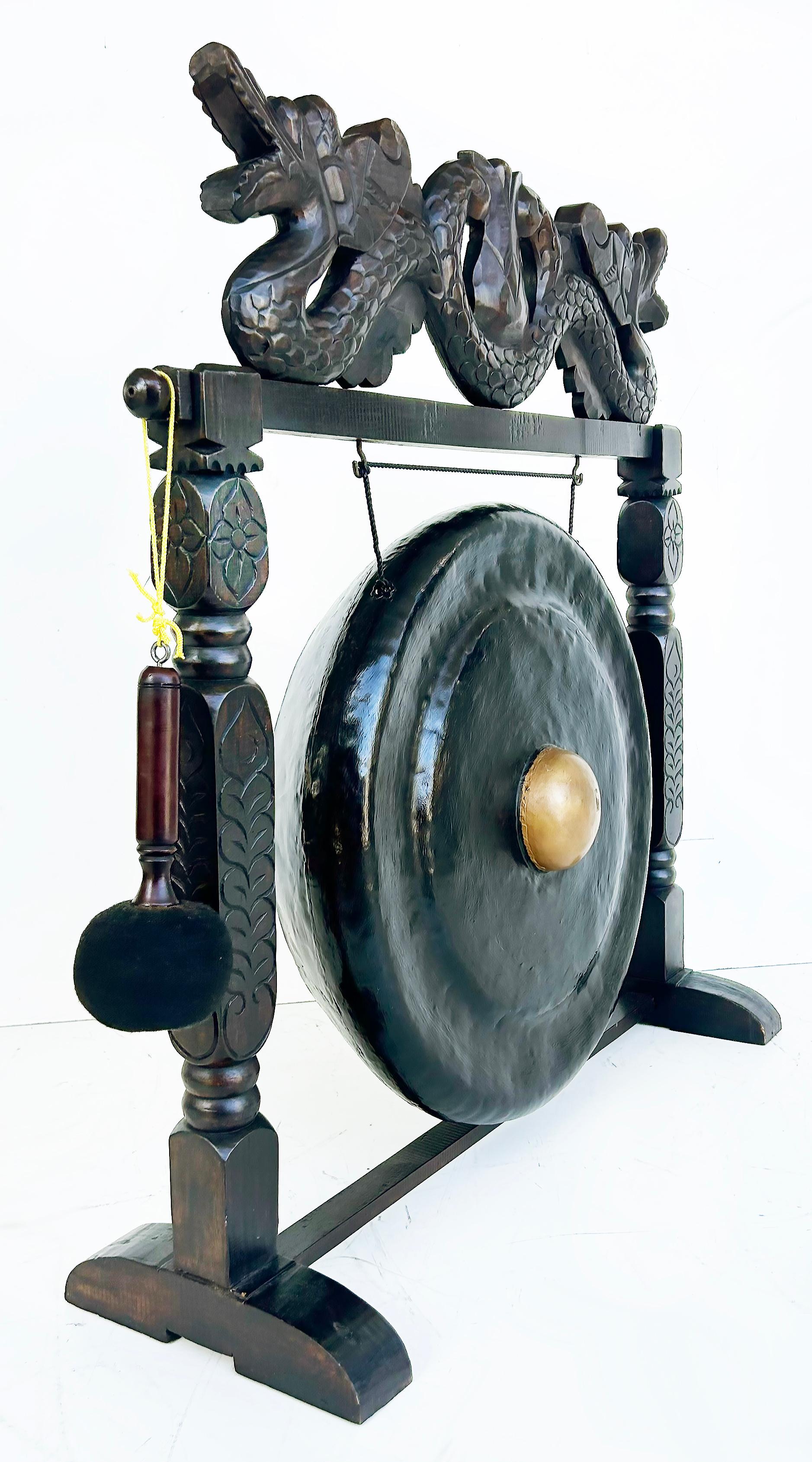 Indonesian Javanese Gong on Carved Stand For Yoga and Meditation, Late 20th Century For Sale