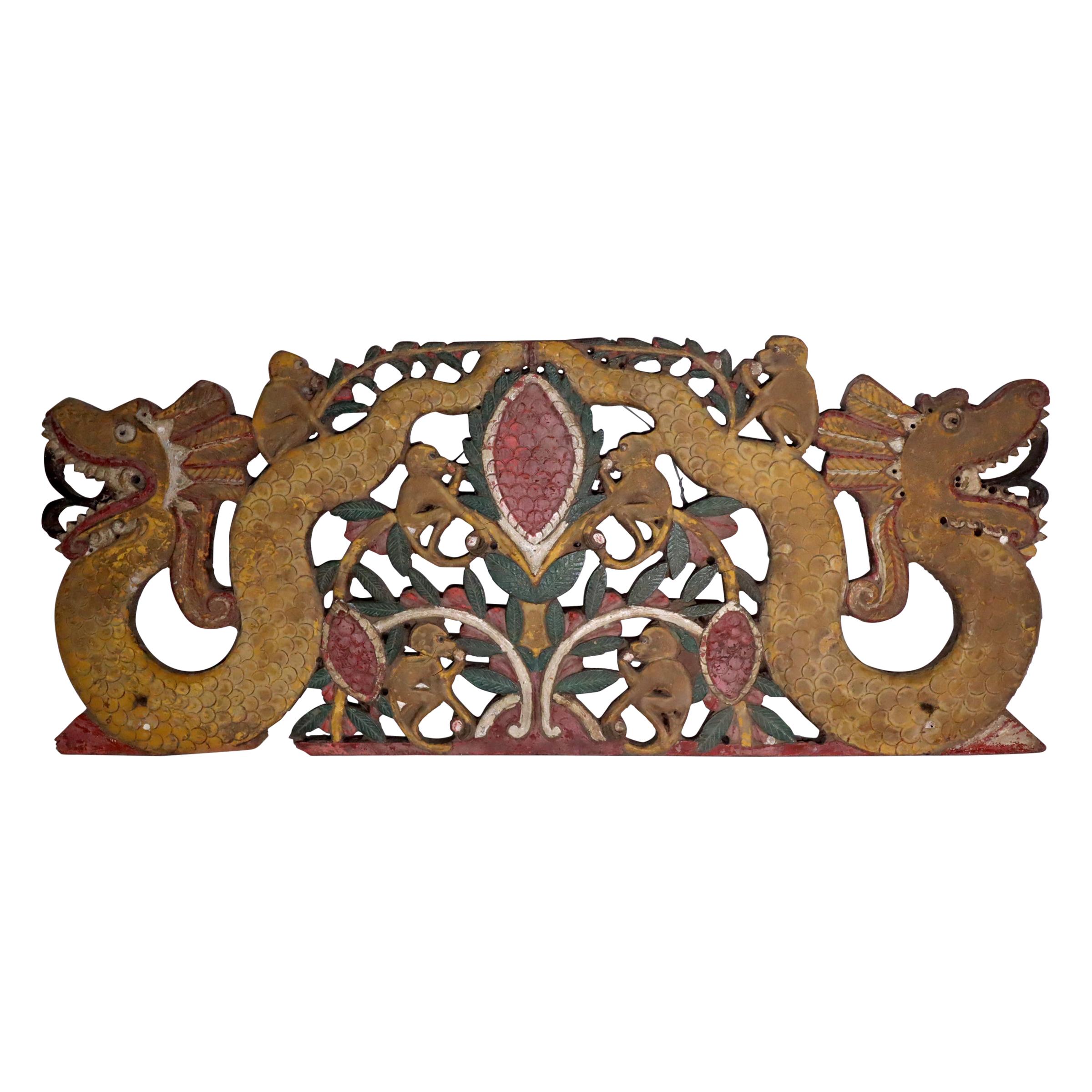 Javanese Large Wood Plaque Gong Top or Architecture Piece Indonesian Art For Sale