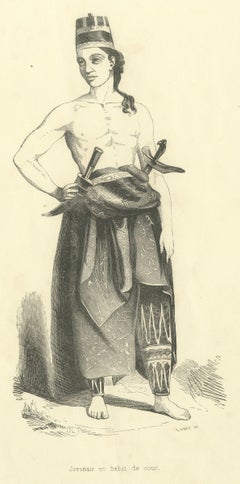 Javanese Man in Court Dress, Antique Wahlen Costume Print, 1843-1844