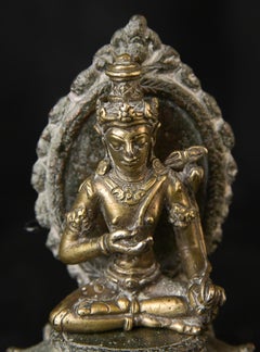 Javanese Silver Bodhisattva Sculpture on Bronze Base, 9th-10thC. Solid Cast