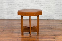Javanese Teak Art Deco Style Vintage Table with Octagonal Top and Lower Shelf