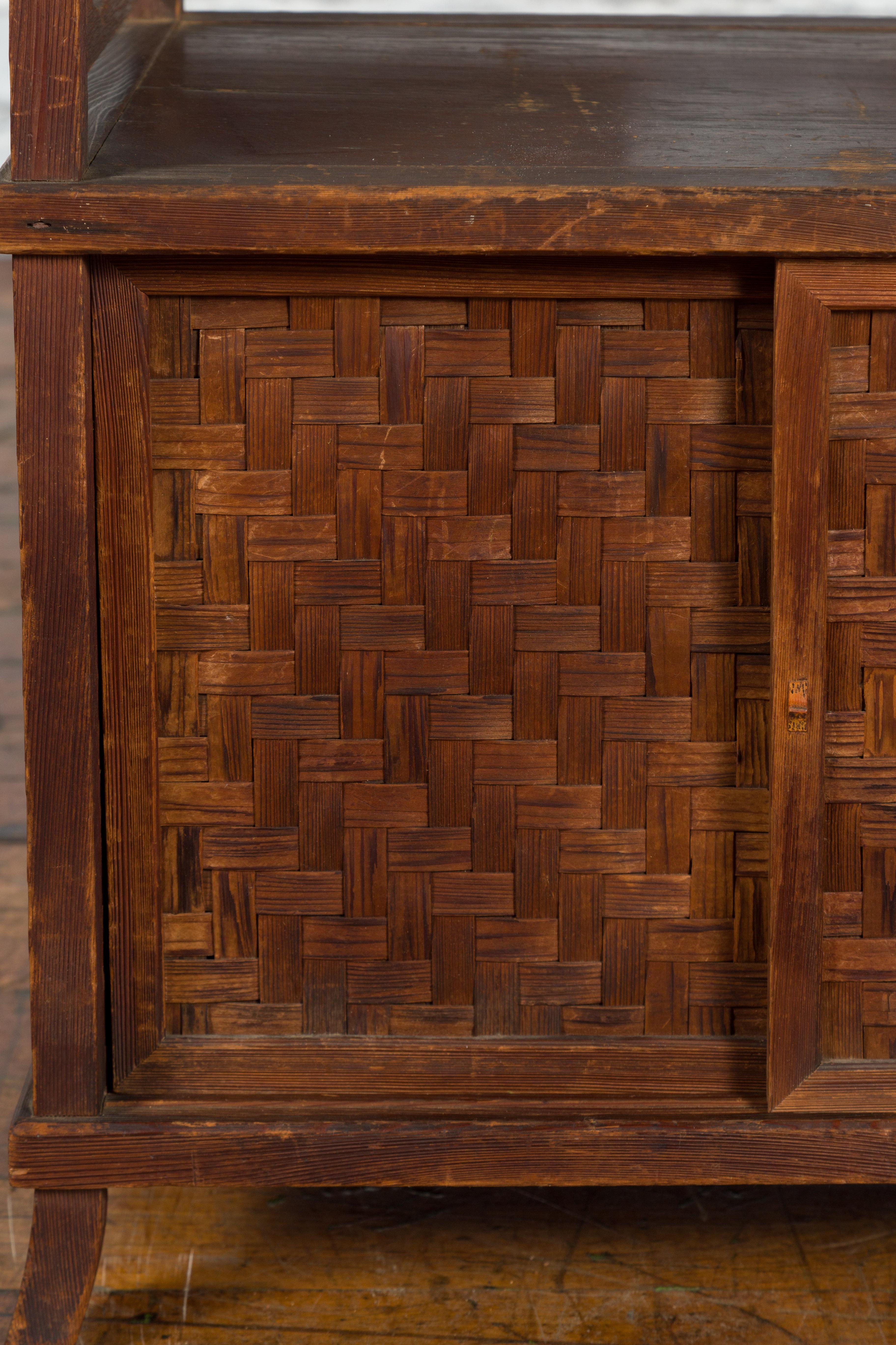 Javanese Vintage Side Cabinet with Latticed Bamboo Sliding Doors and Gallery For Sale 5
