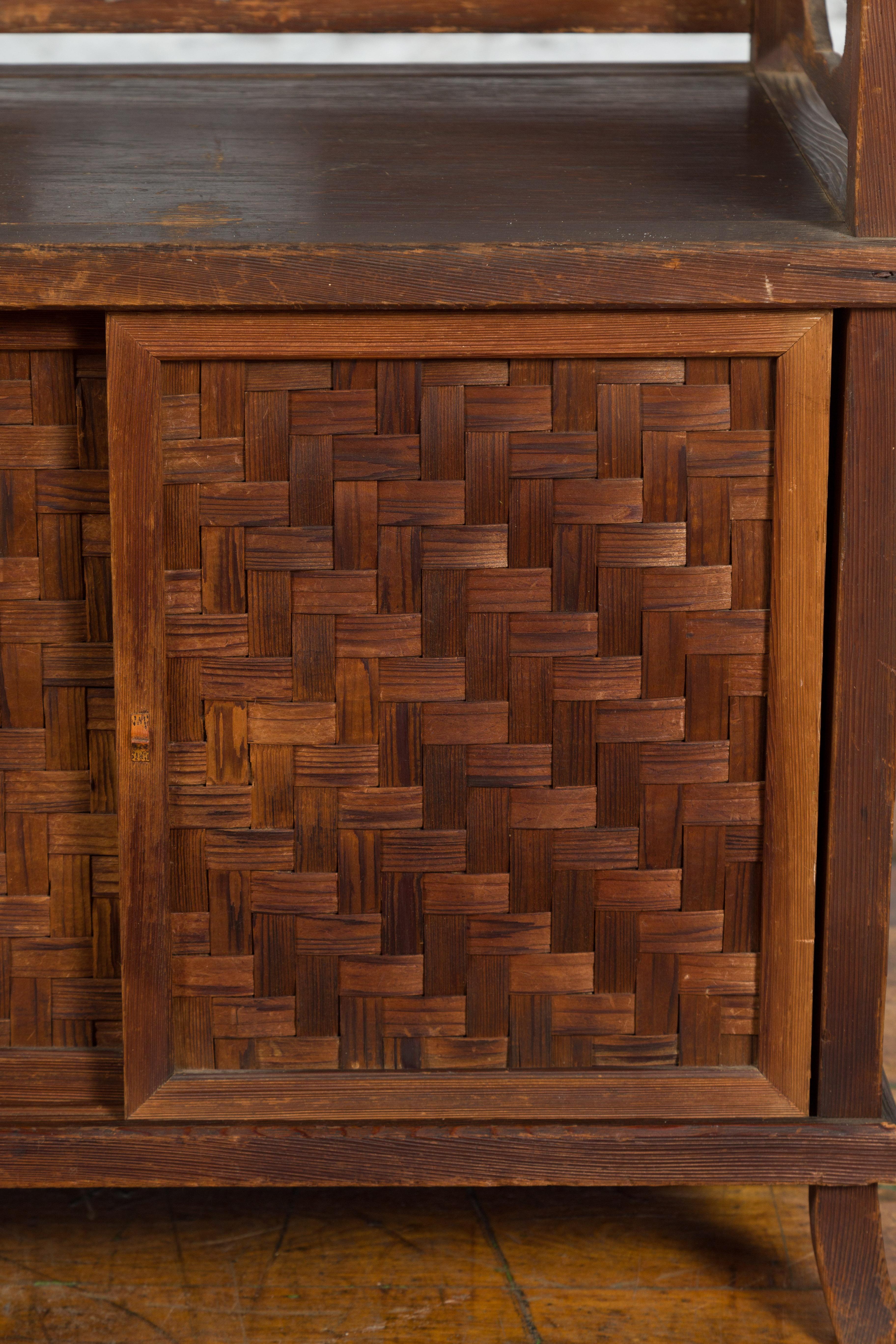 Javanese Vintage Side Cabinet with Latticed Bamboo Sliding Doors and Gallery For Sale 6