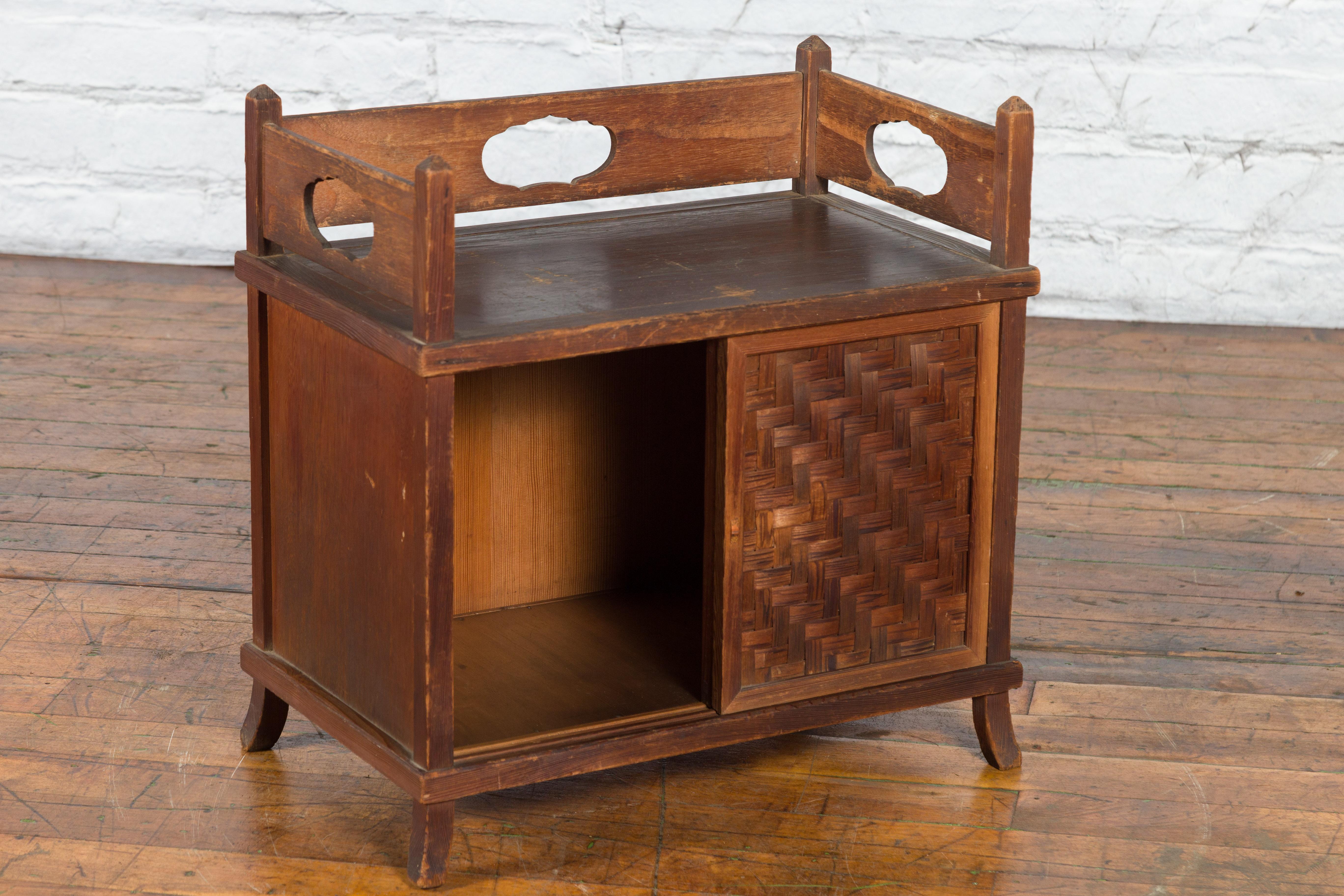 20th Century Javanese Vintage Side Cabinet with Latticed Bamboo Sliding Doors and Gallery For Sale