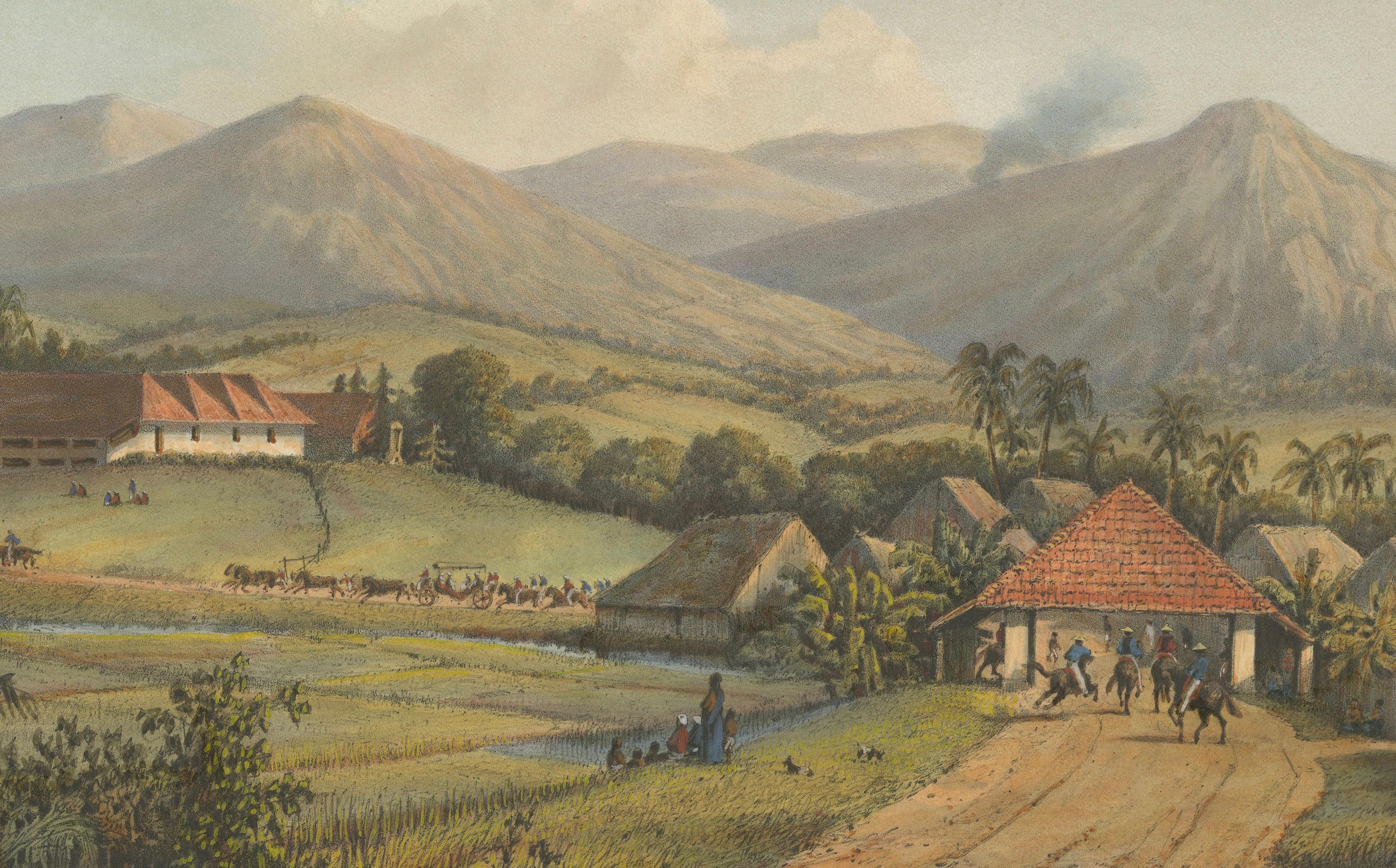 Javas Kawis-Berge und Tabakplantagen bei Malang - Antike Lithographie, 1872 im Angebot 3
