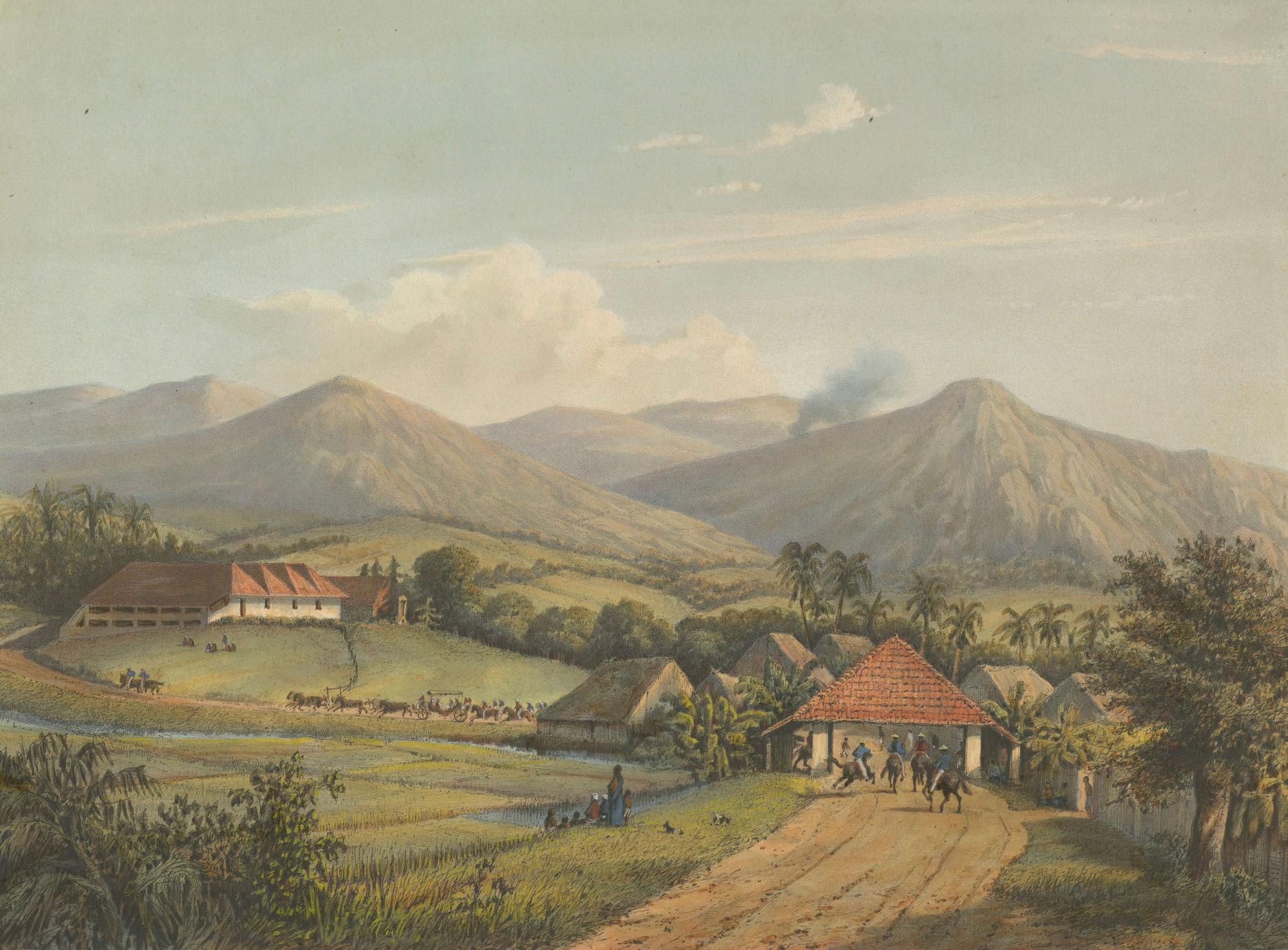 Javas Kawis-Berge und Tabakplantagen bei Malang - Antike Lithographie, 1872 im Angebot 4