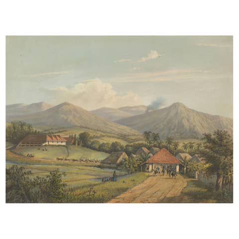 Java’s Kawis Mountains and Tobacco Estate near Malang – Antique Lithograph, 1872