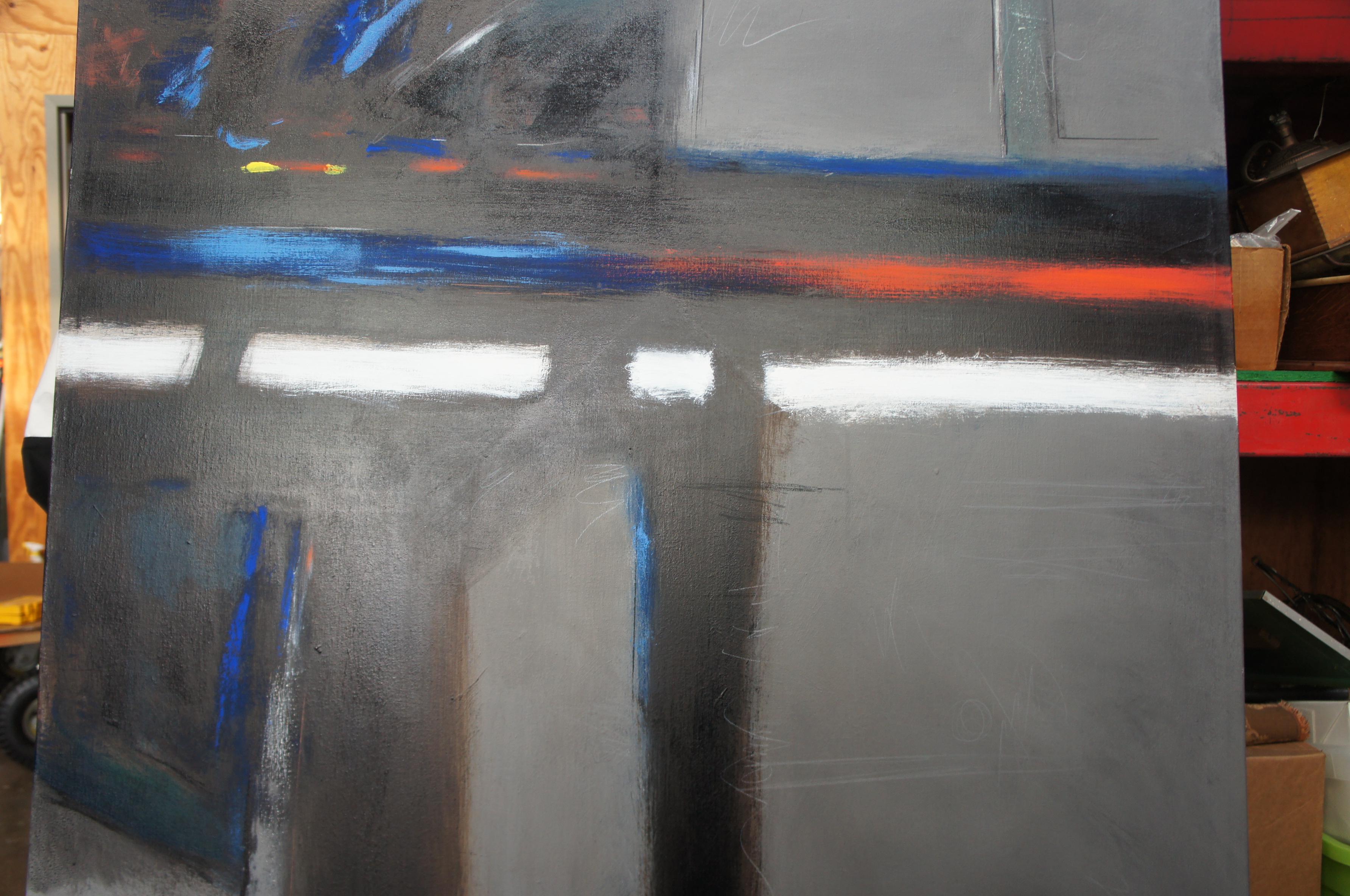 Fine XX secolo Javelin di William Metclaf 1986 Pittura ad olio acrilica astratta Espressionismo
