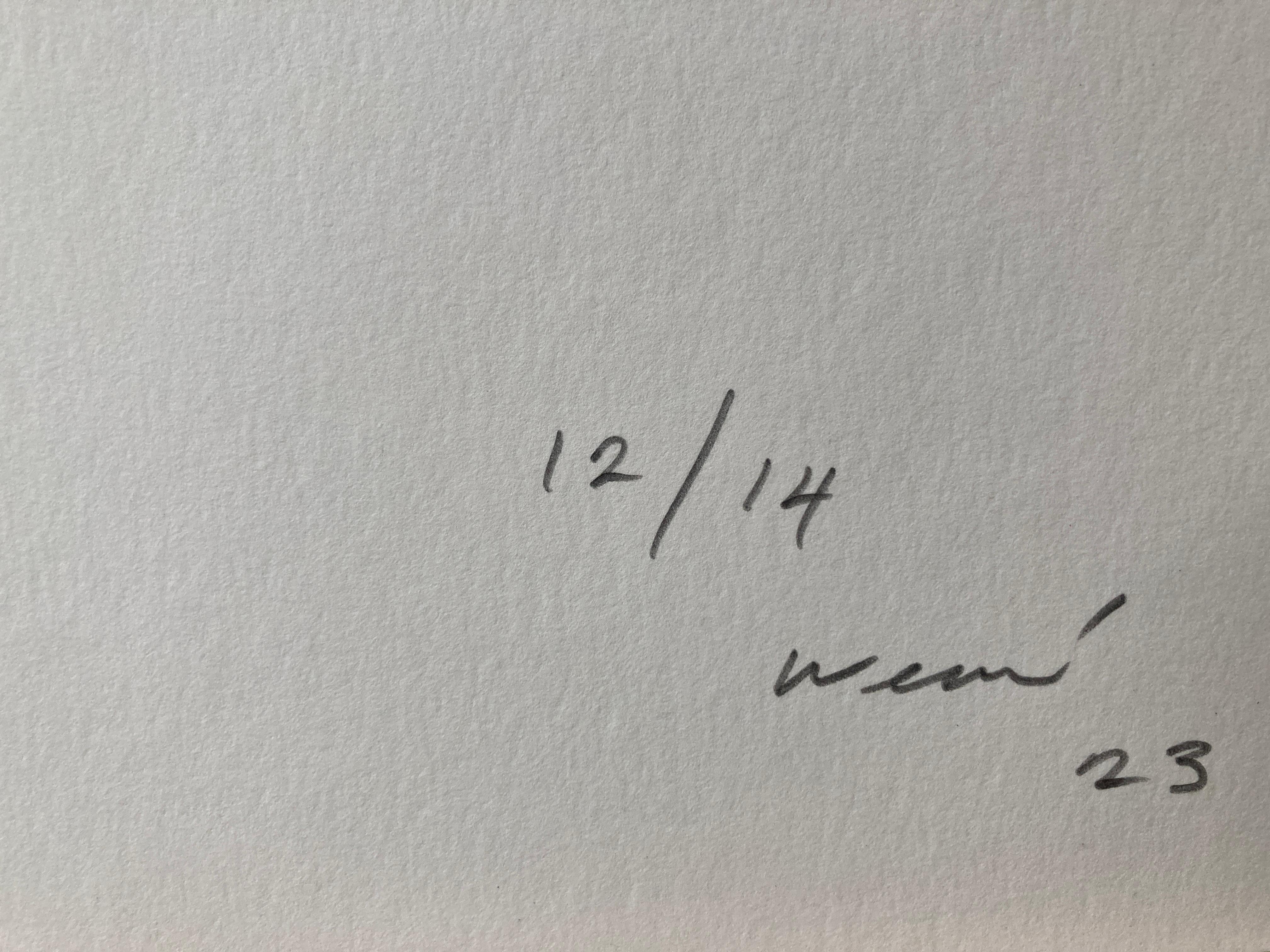 Cuatro niños en verde y rojo - Black Figurative Print by Javier Arean