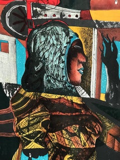 FEMME Signed Lithograph Surreal Profile Portrait, Mexican Artist, Latin Art