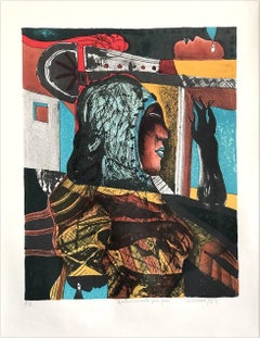 FEMME Signed Lithograph Surreal Profile Portrait, Mexican Artist, Latin Art