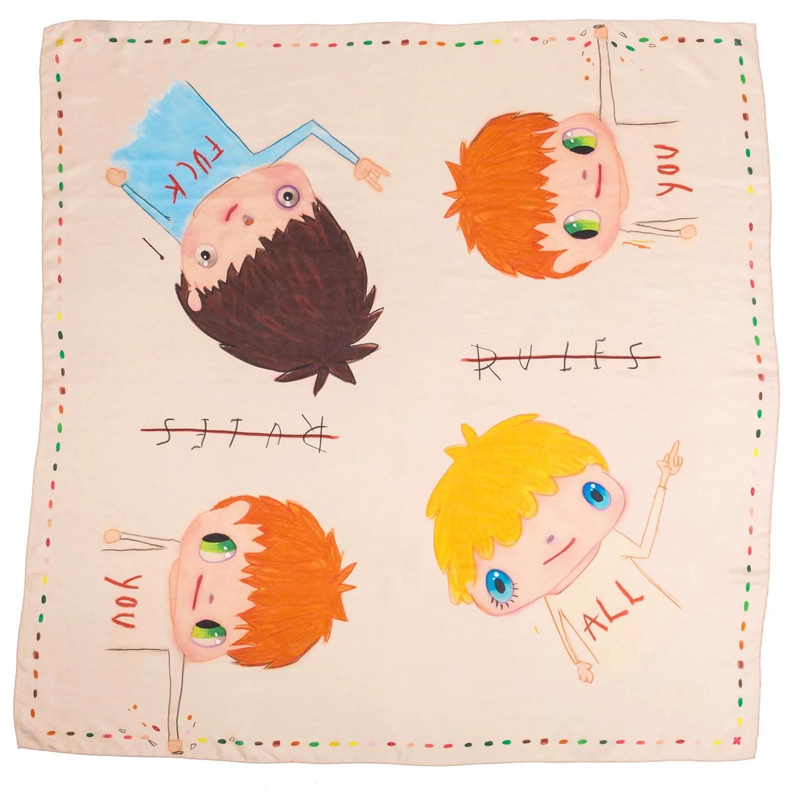 Javier Calleja Figurative Print - JAVIER CALLEJA - Limited edition scarf RULES Modern Anime Fashion