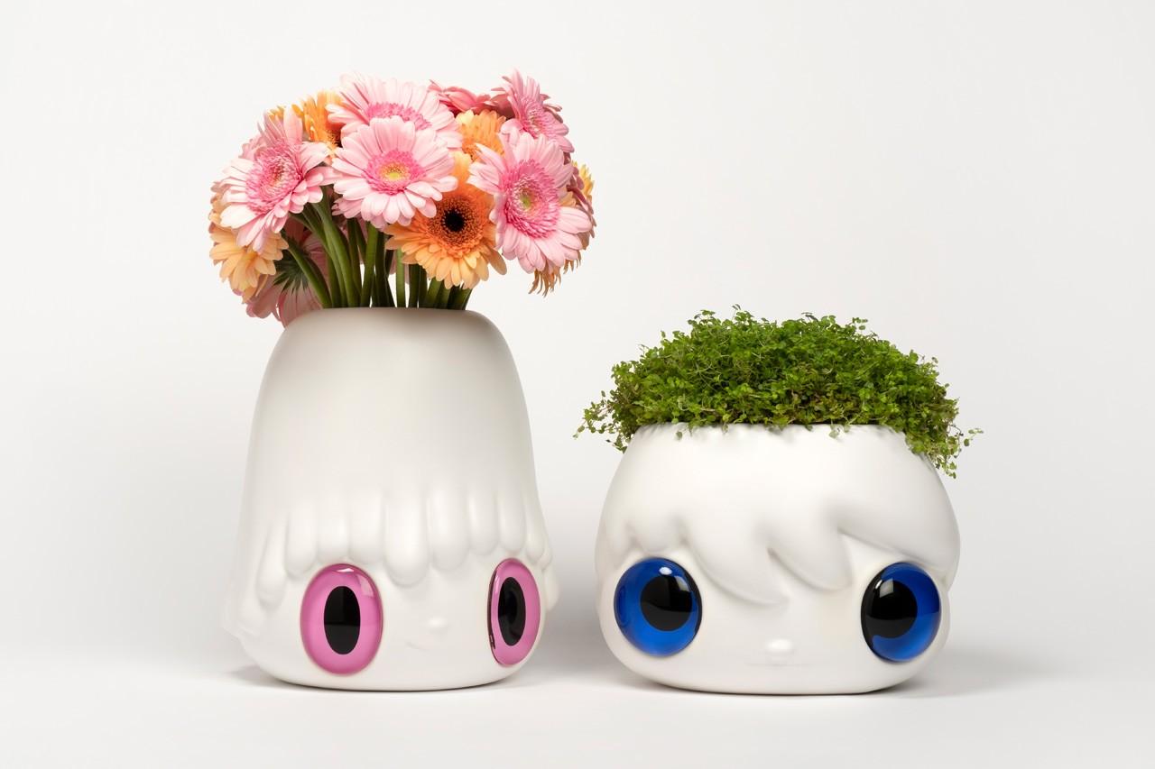 Pop Top Blue Eyes Ceramic White Planter Vase Pot For Sale 1