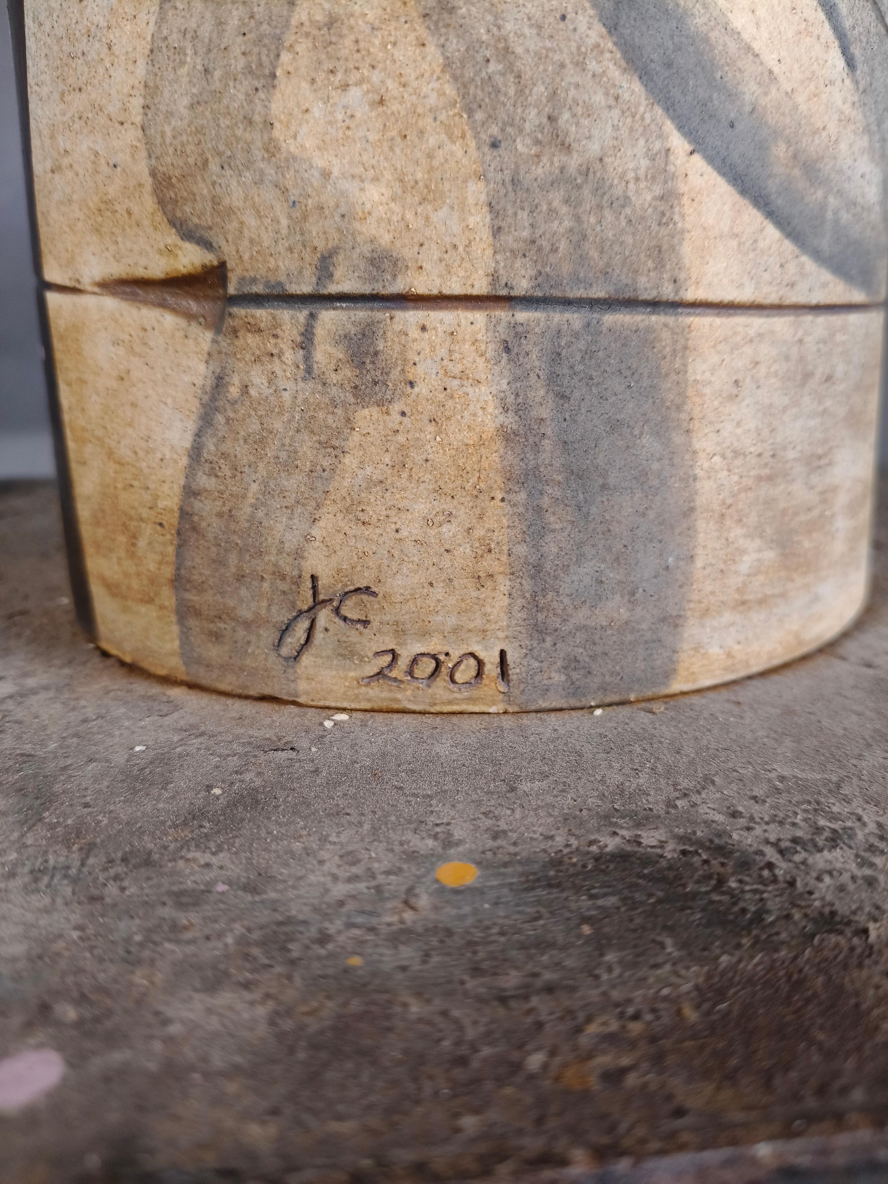 Post-Modern Javier Cervantes Hand-Painted High Temperature Ceramic Column Sculpture For Sale