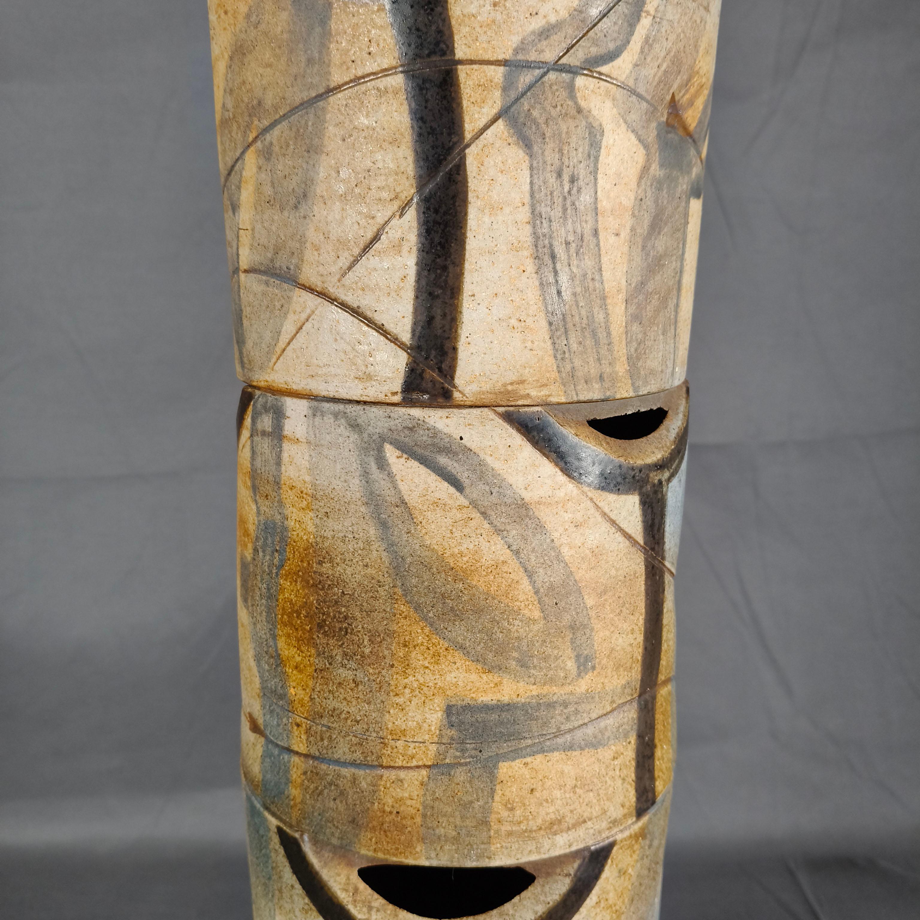 Contemporary Javier Cervantes Hand-Painted High Temperature Ceramic Column Sculpture For Sale