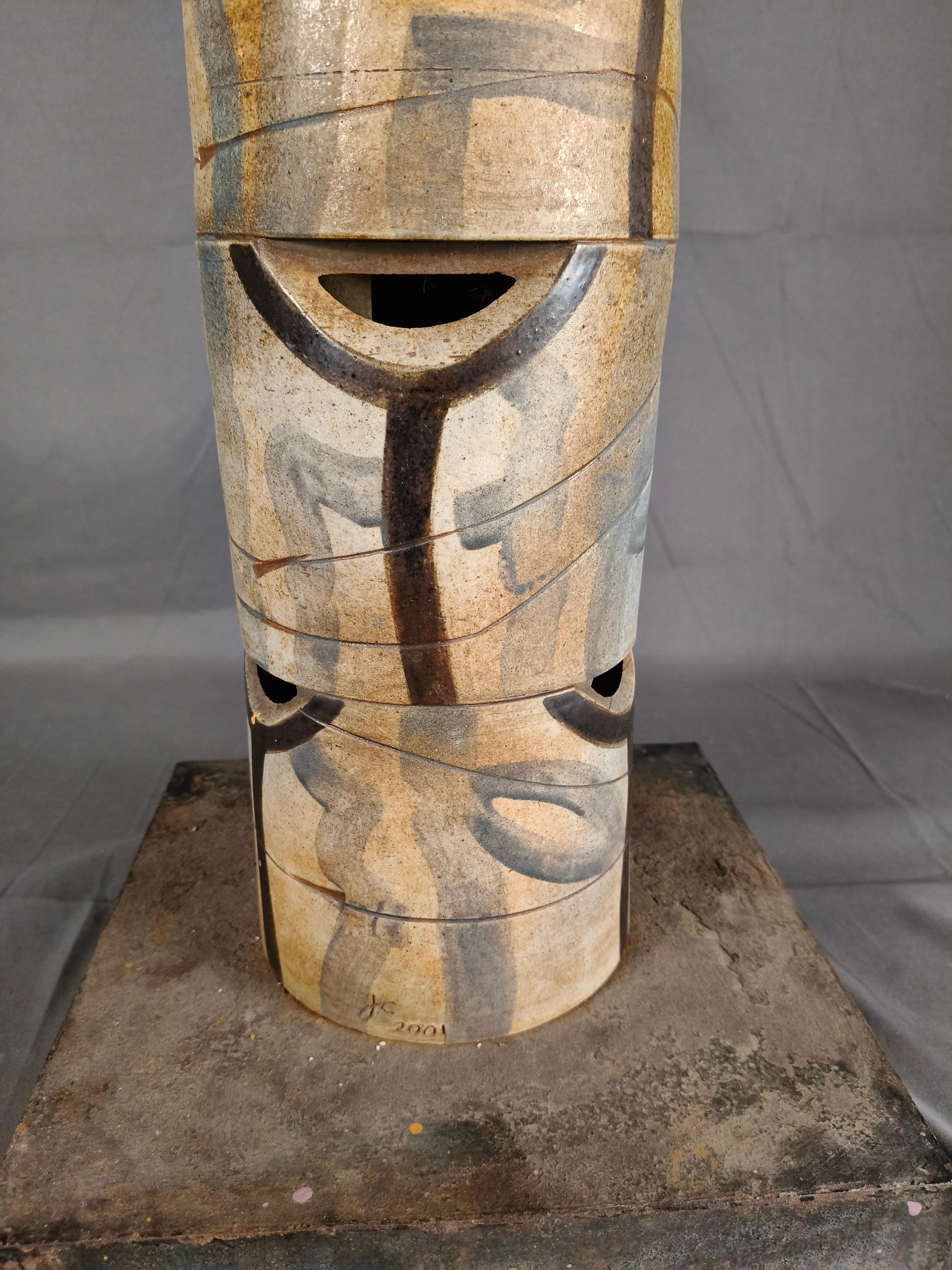 Javier Cervantes Hand-Painted High Temperature Ceramic Column Sculpture For Sale 1