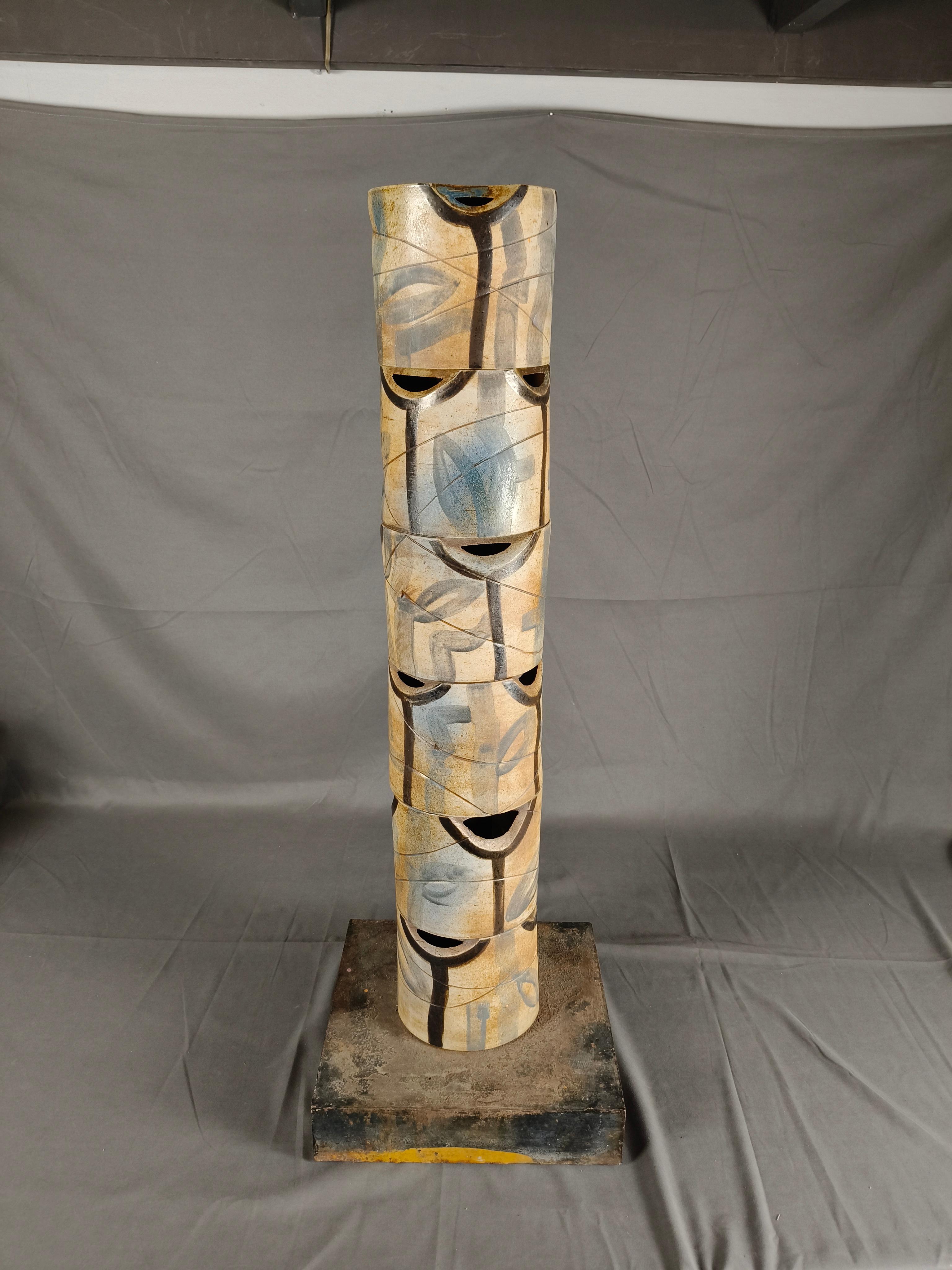 Javier Cervantes Hand-Painted High Temperature Ceramic Column Sculpture For Sale 2