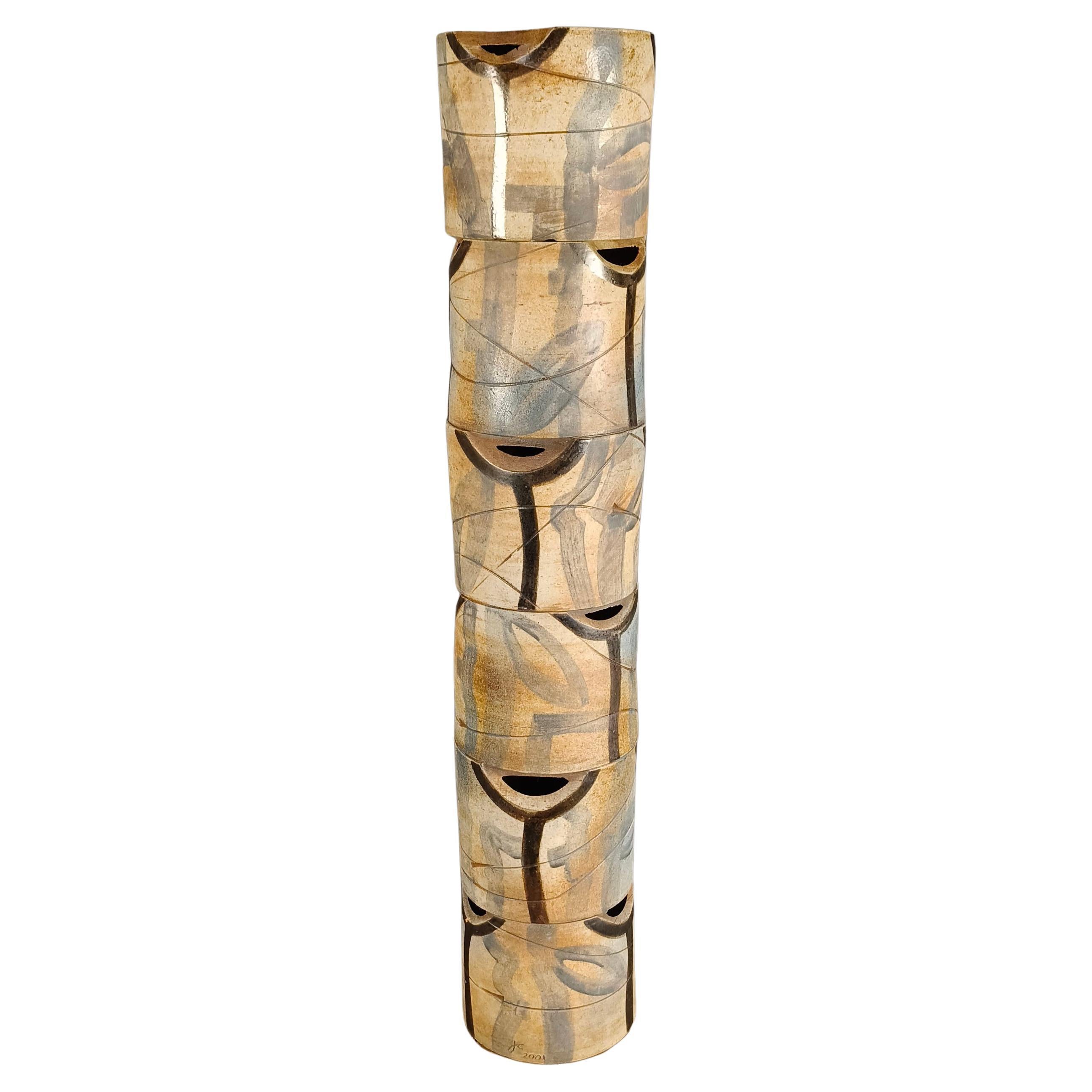 Javier Cervantes Hand-Painted High Temperature Ceramic Column Sculpture For Sale