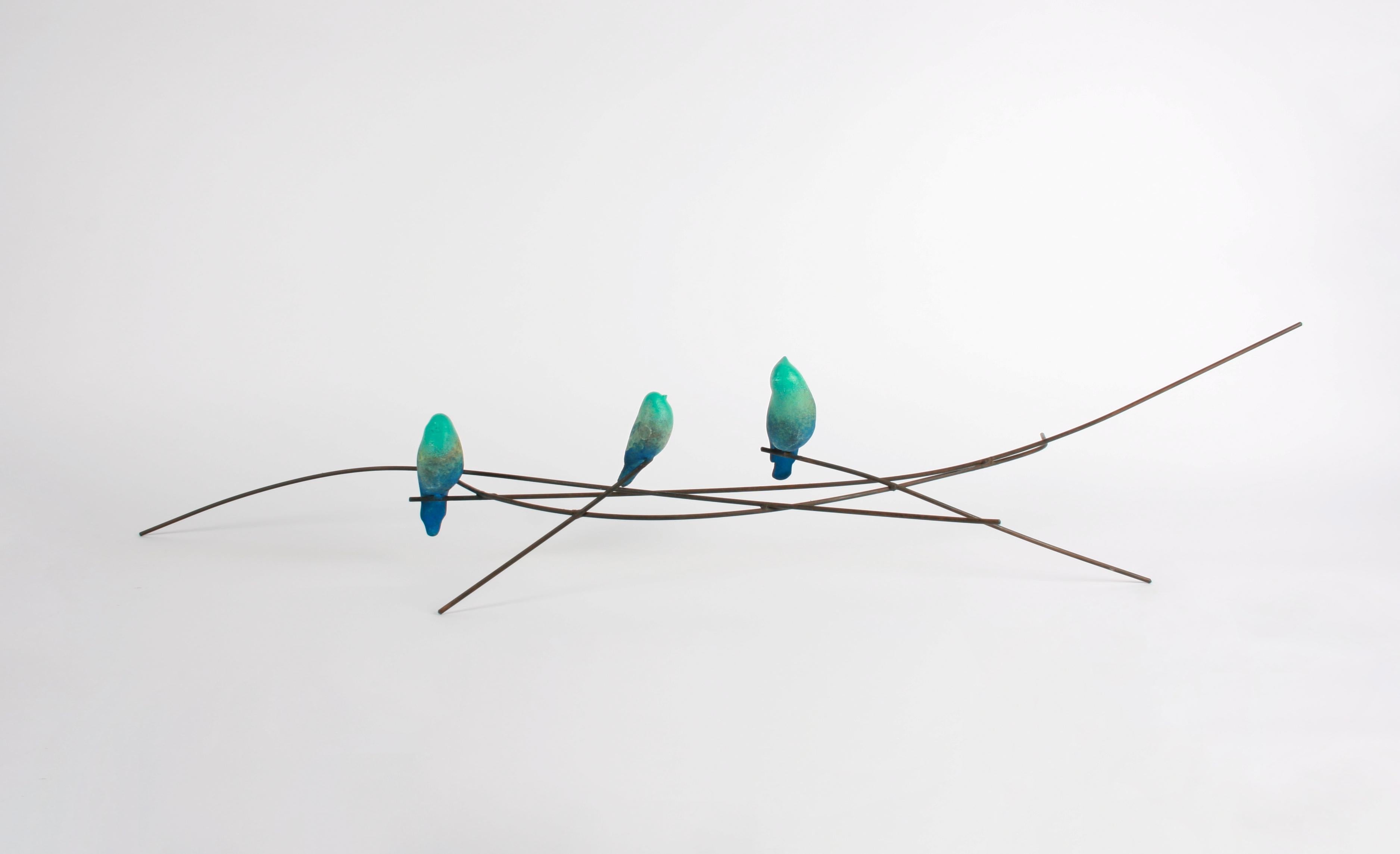 Javier de la Rosa Figurative Sculpture - Chim Blue and Green - contemporary, animal sculpture, bronze, iron, 21st C.