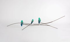 Chim Blue and Green - contemporary, animal sculpture, bronze, iron, 21st C.