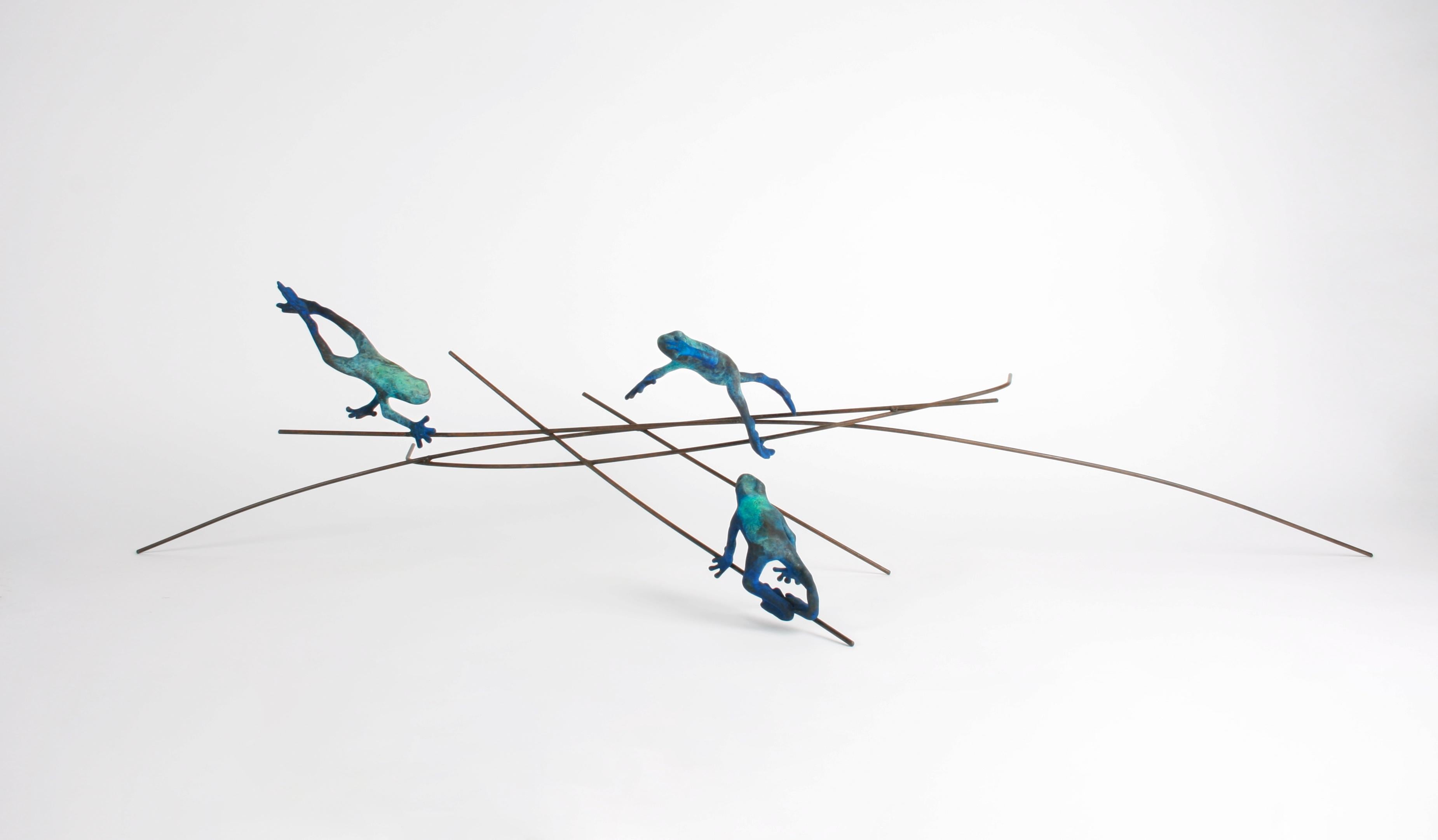 Javier de la Rosa Figurative Sculpture - Dardo Green and Blue - contemporary, animal sculpture, bronze, iron, 21st C.