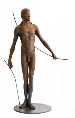 Guardiano - contemporaneo, scultura, bronzo, patina e ferro, 21° secolo.