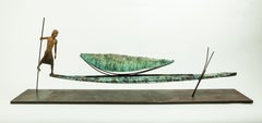 Oceano - contemporain, sculpture animalière, bronze, patine et fer, 21e siècle.
