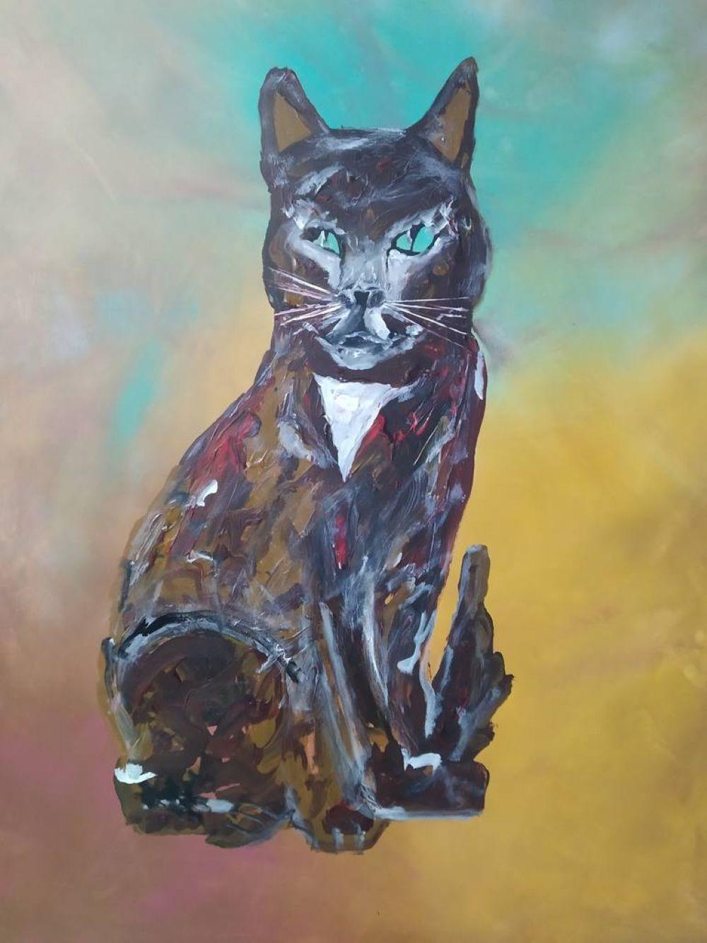 Javier Gonzalez Animal Painting - Blaky, the possessed cat
