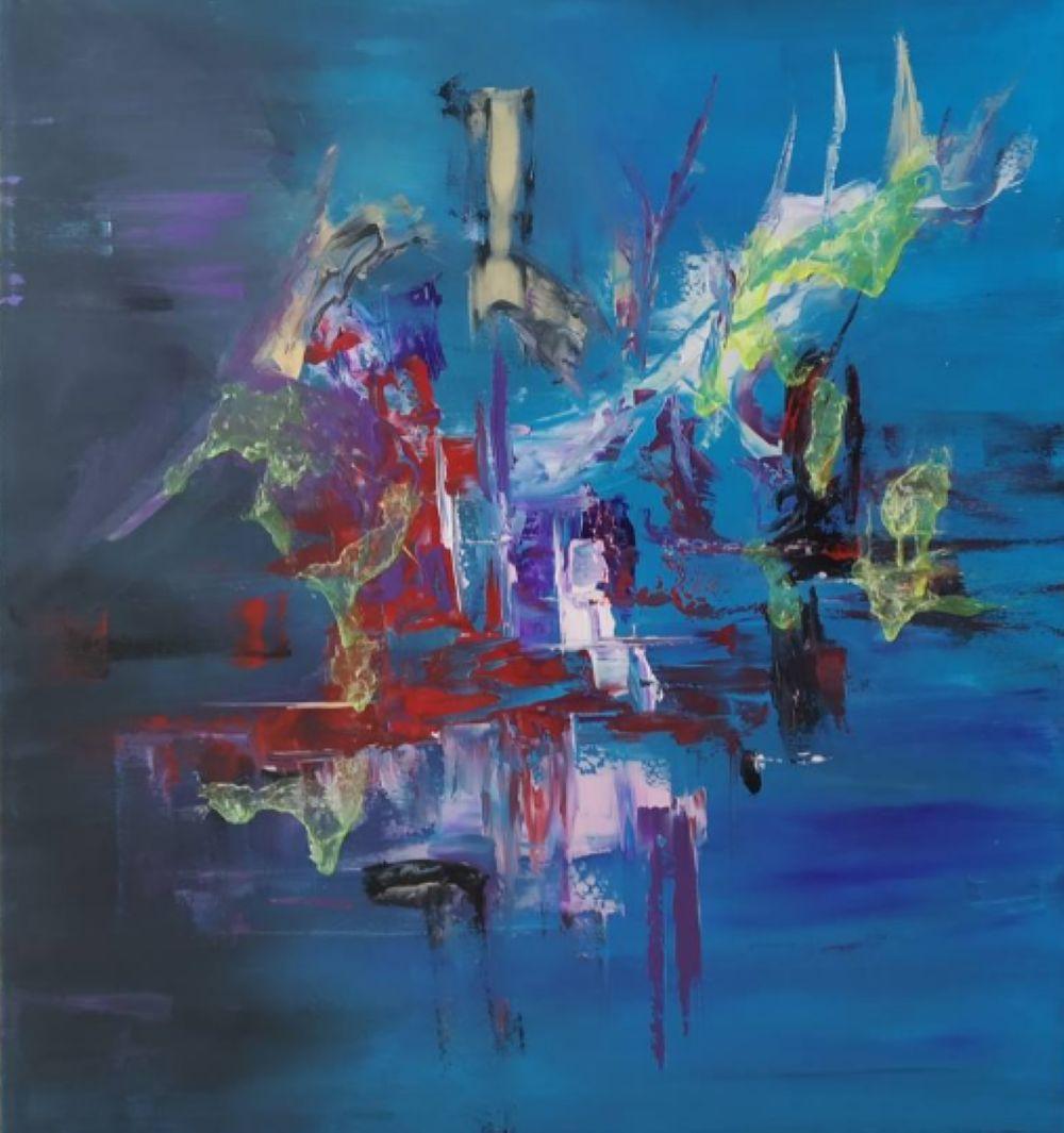 Javier Gonzalez Abstract Painting - Three at the door