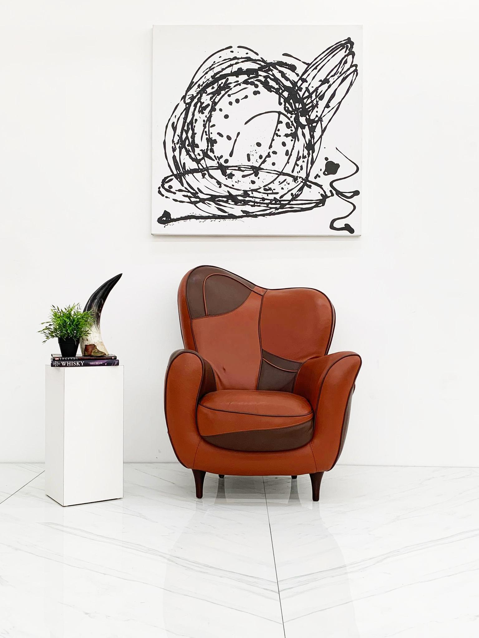 Available right now I have this stunning Allesandra lounge chair designed by Javier Mariscal for Poltrona Moroso, 1995. This edition came in black and white and brown toned leather and is a much more subtle version of the brightly Memphis Milano