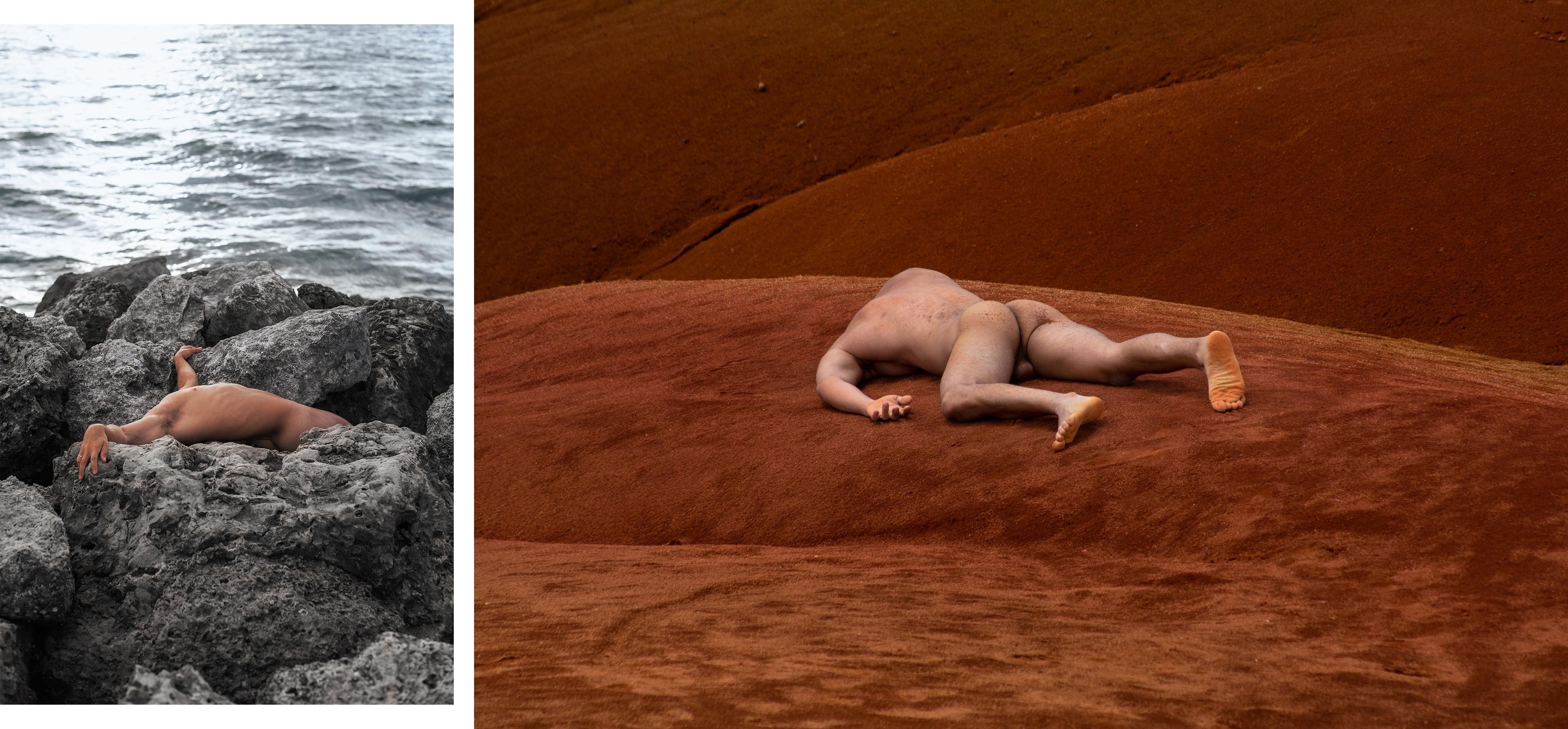 Javier Rey Color Photograph – Engulfment - Cartagena 4 und Mosquera 5, Diptychon. Farbige Aktfotos