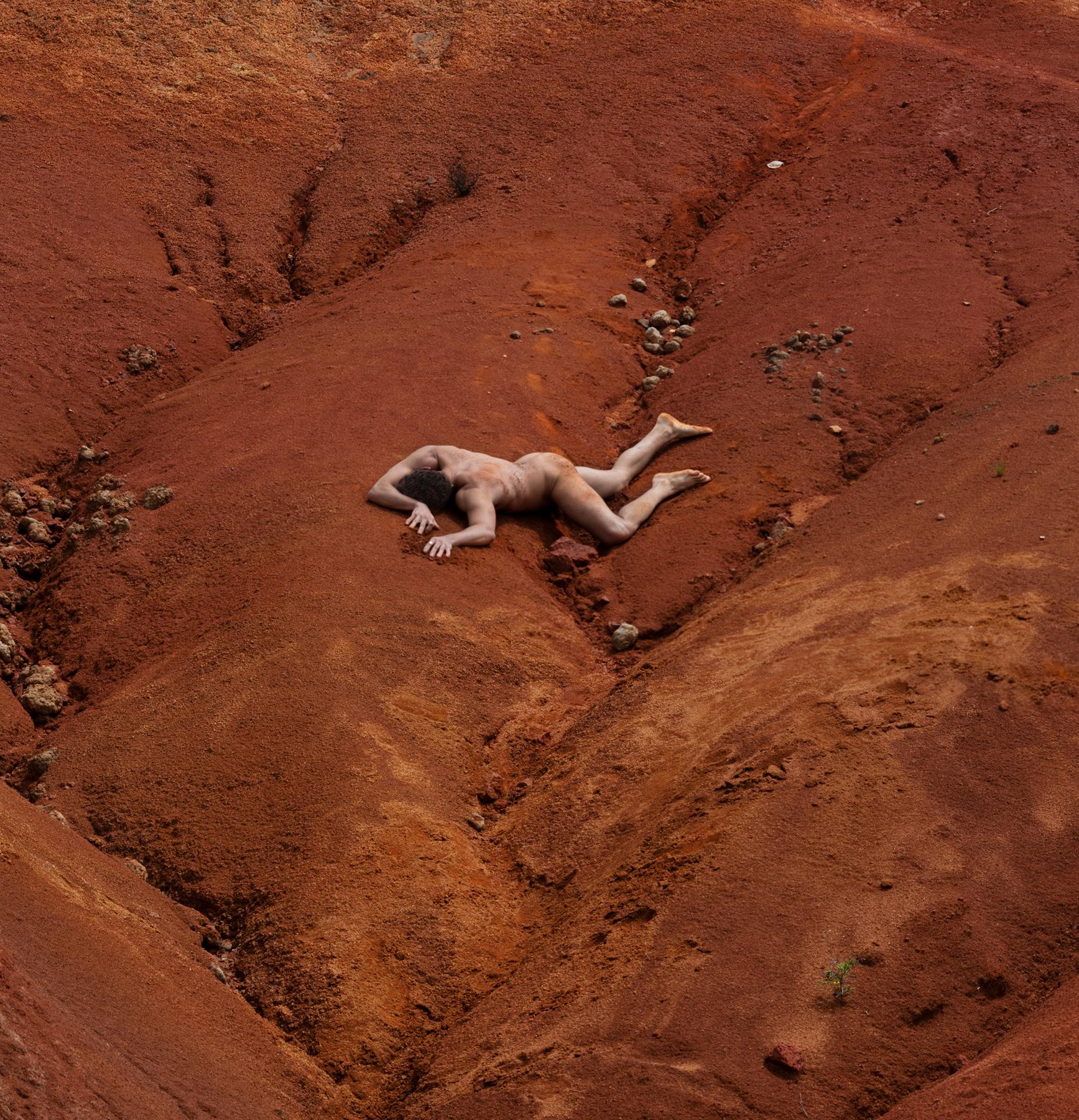 Javier Rey Color Photograph - Engulfment, Mosquera 1a. Nude in a landscape color photograph