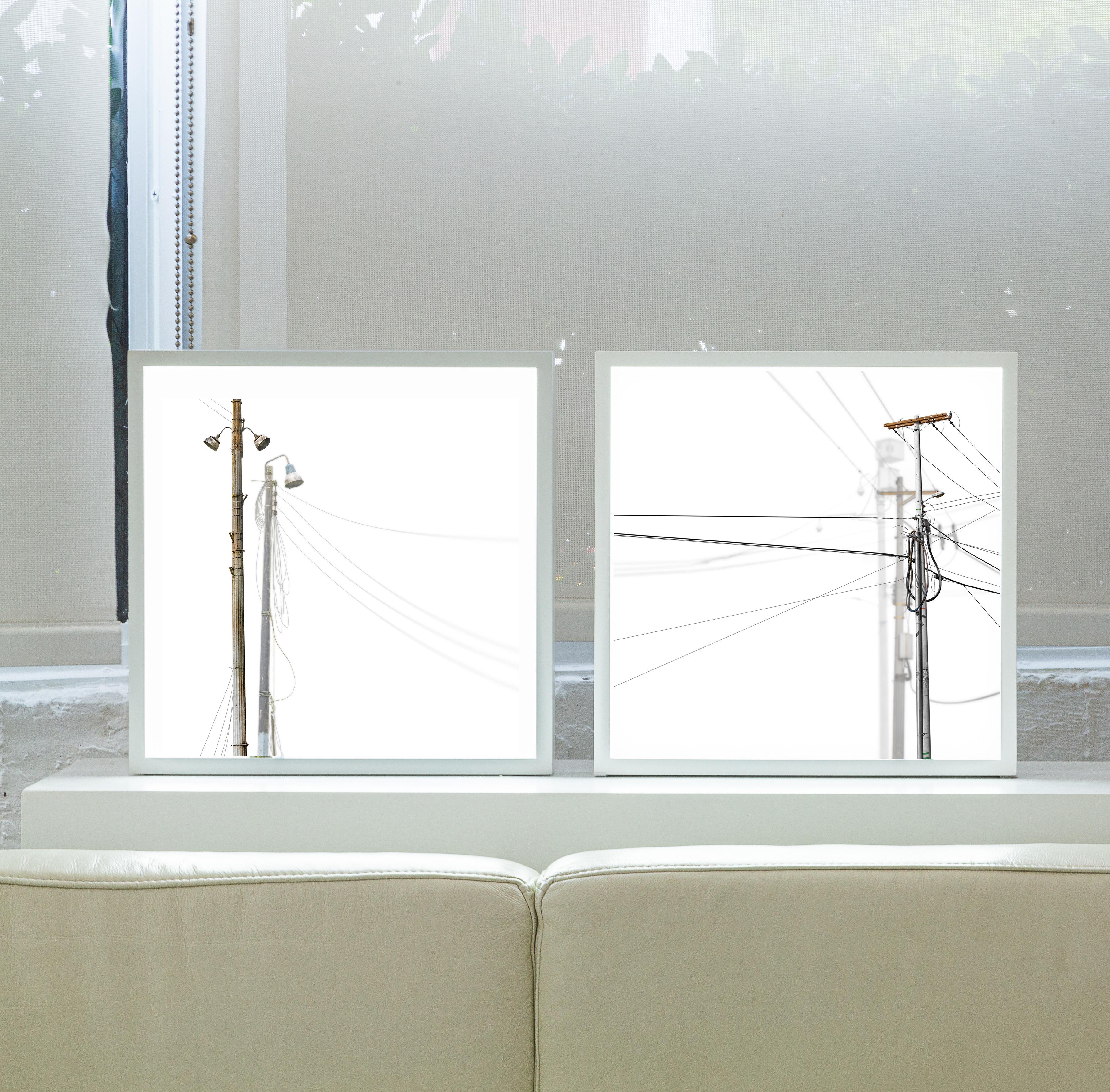 Entrelazar 5 and 6. Diptych. Backlit film in lightbox. Abstract wall Sculpture. - Gray Abstract Sculpture by Javier Rey