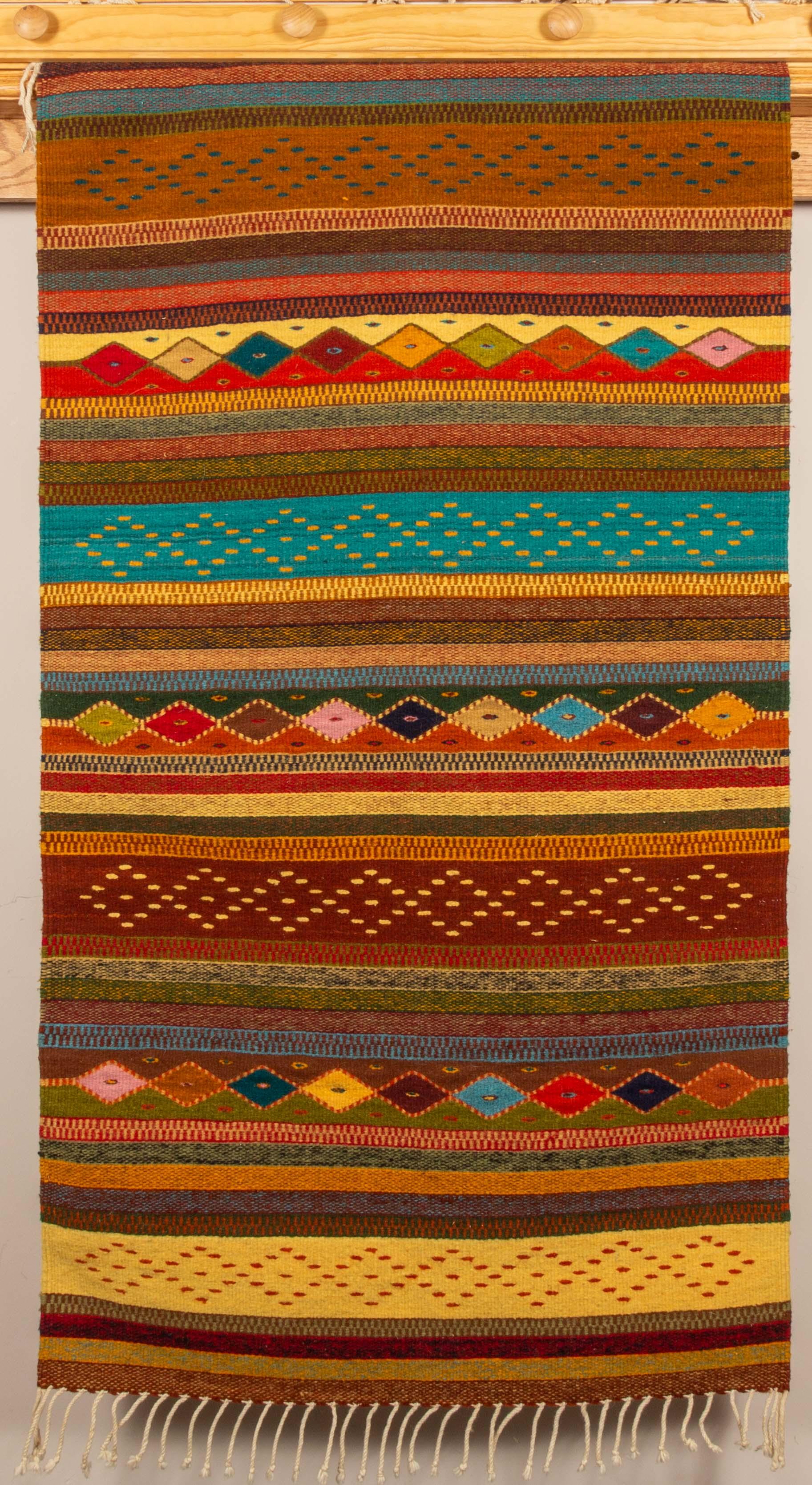 Rain and Mountains, Handwoven Zapotec Wool Rug with hanger, Oaxaca, Mexico - Mixed Media Art by Javier Vicente