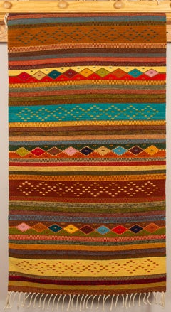 Tapis en laine Zapotec tissé à la main Rain and Mountains avec cintre, Oaxaca, Mexique
